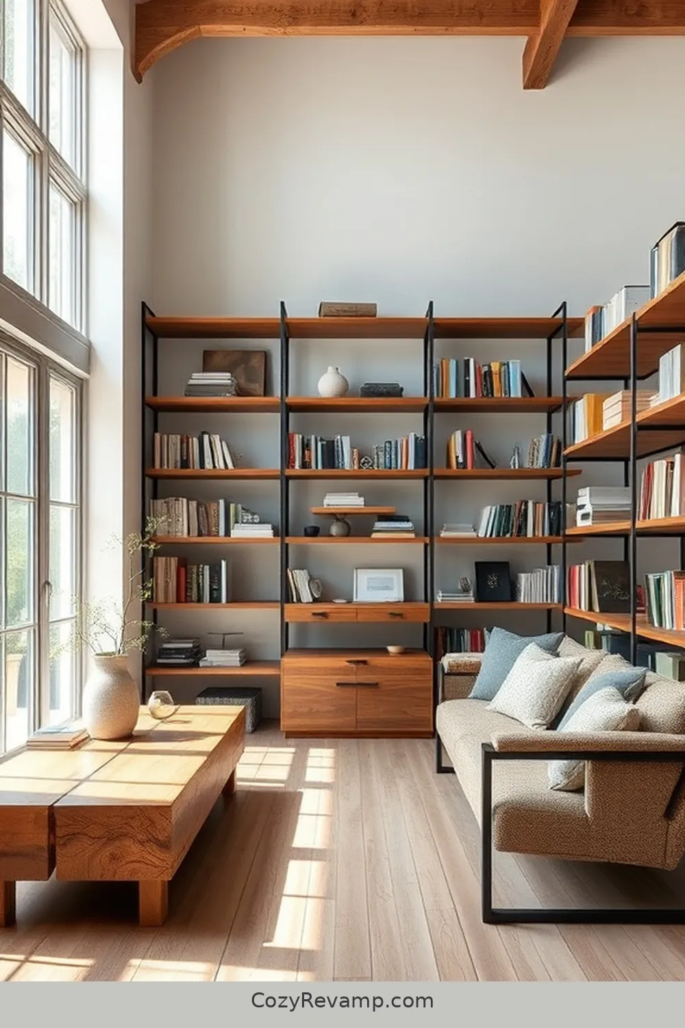 25 Stunning Modern Farmhouse Library Ideas Using Recycled Wood Materials 26 Combination of Metal and Wood for a Modern Twist for 25 Stunning Modern Farmhouse Library Ideas Using Recycled Wood Materials