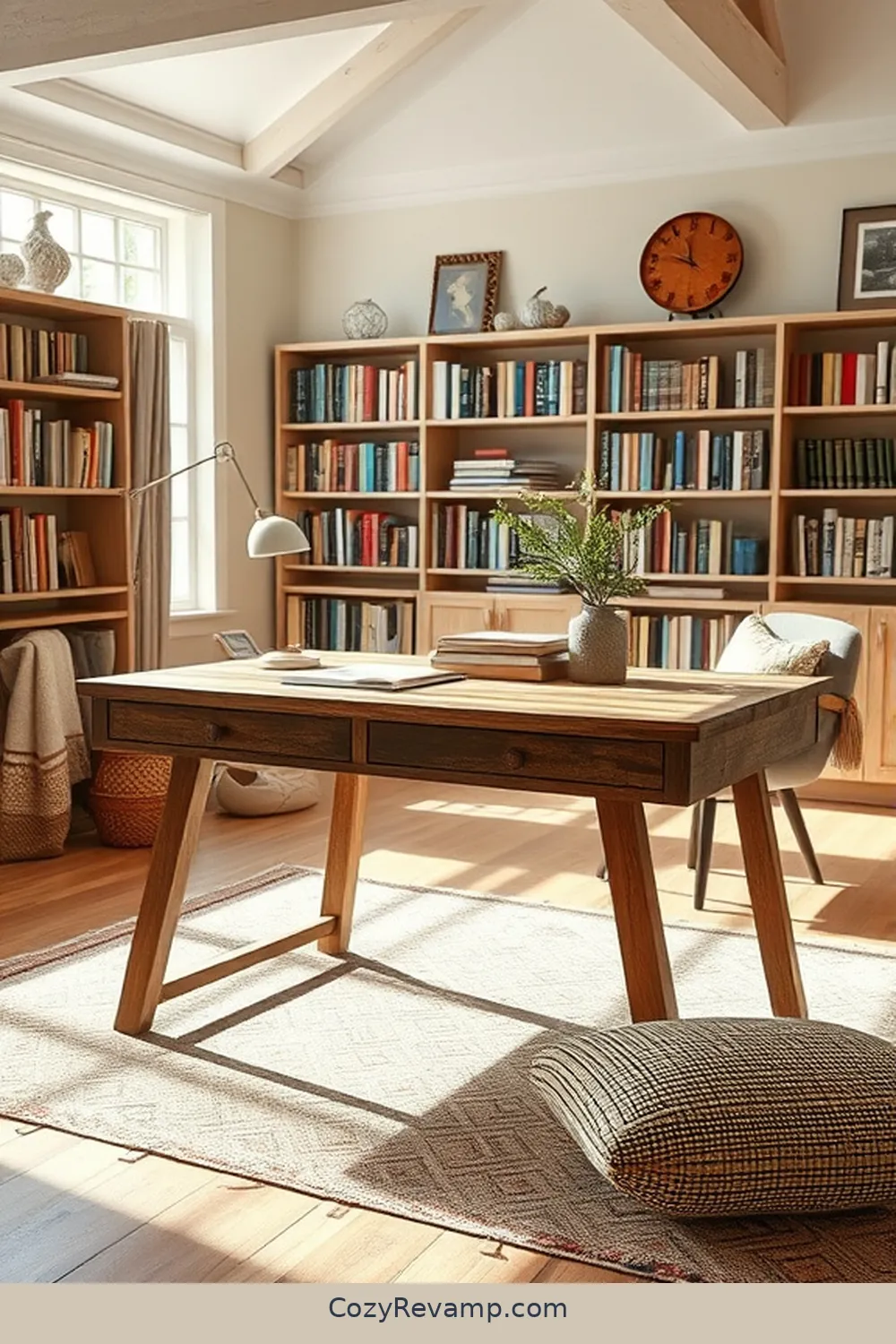 25 Stunning Modern Farmhouse Library Ideas Using Recycled Wood Materials 5 Mixed-Material Desk With Reclaimed Wood for 25 Stunning Modern Farmhouse Library Ideas Using Recycled Wood Materials