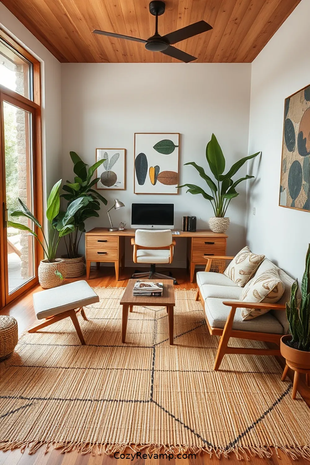 Adding Bamboo Rugs for Comfort and Style for 25 Ways to Create a Mid-Century Modern Home Office With Bamboo Material
