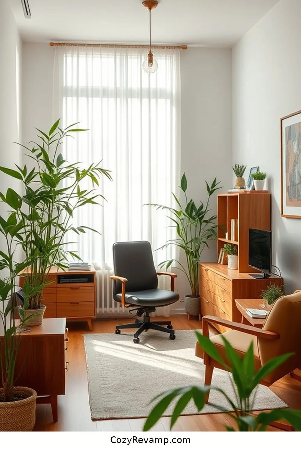 Bamboo Greenery for Air Quality Improvement for 25 Ways to Create a Mid-Century Modern Home Office With Bamboo Material