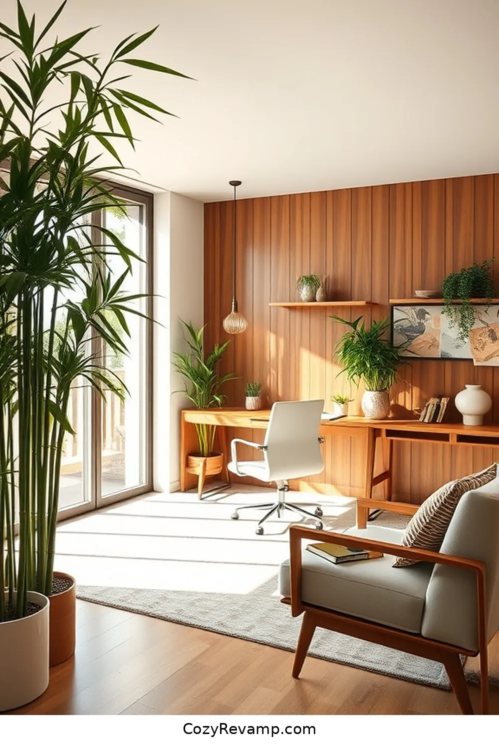 Bamboo Plants for a Touch of Nature for 25 Ways to Create a Mid-Century Modern Home Office With Bamboo Material