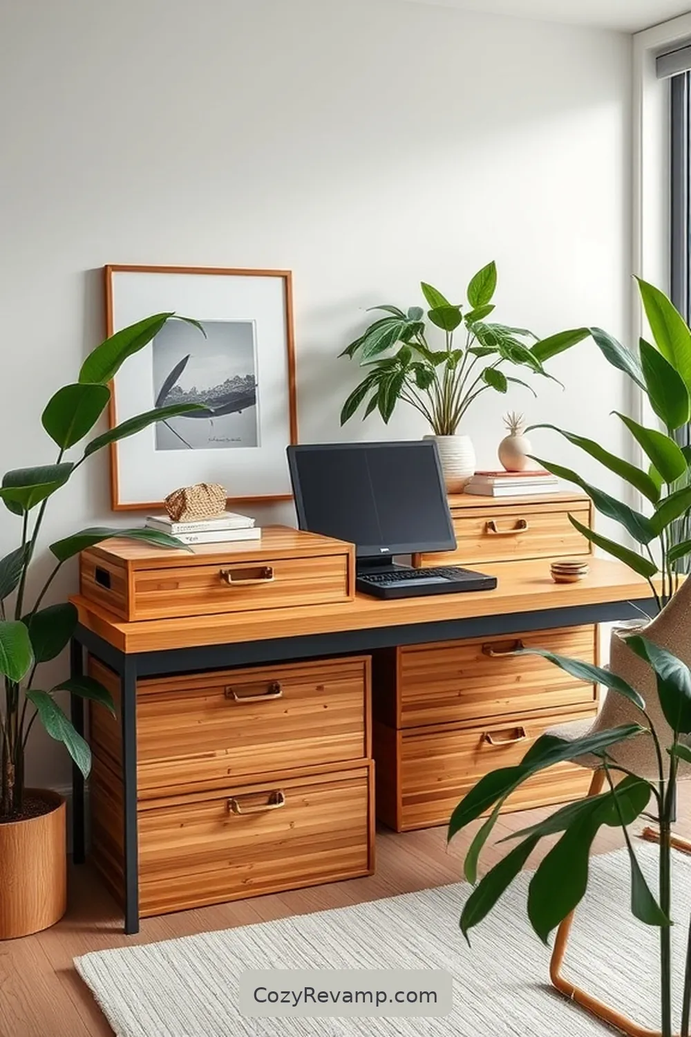 Bamboo Storage Boxes for Clutter Control for 25 Ways to Create a Mid-Century Modern Home Office With Bamboo Material
