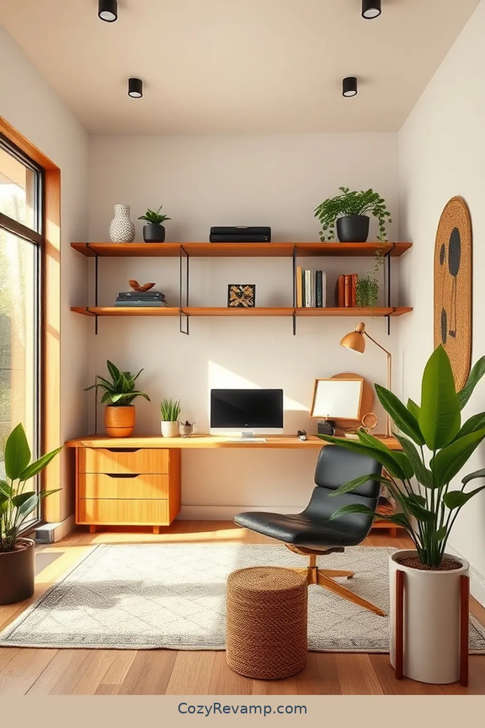 Incorporating Bamboo Shelves for Stylish Storage for 25 Ways to Create a Mid-Century Modern Home Office With Bamboo Material