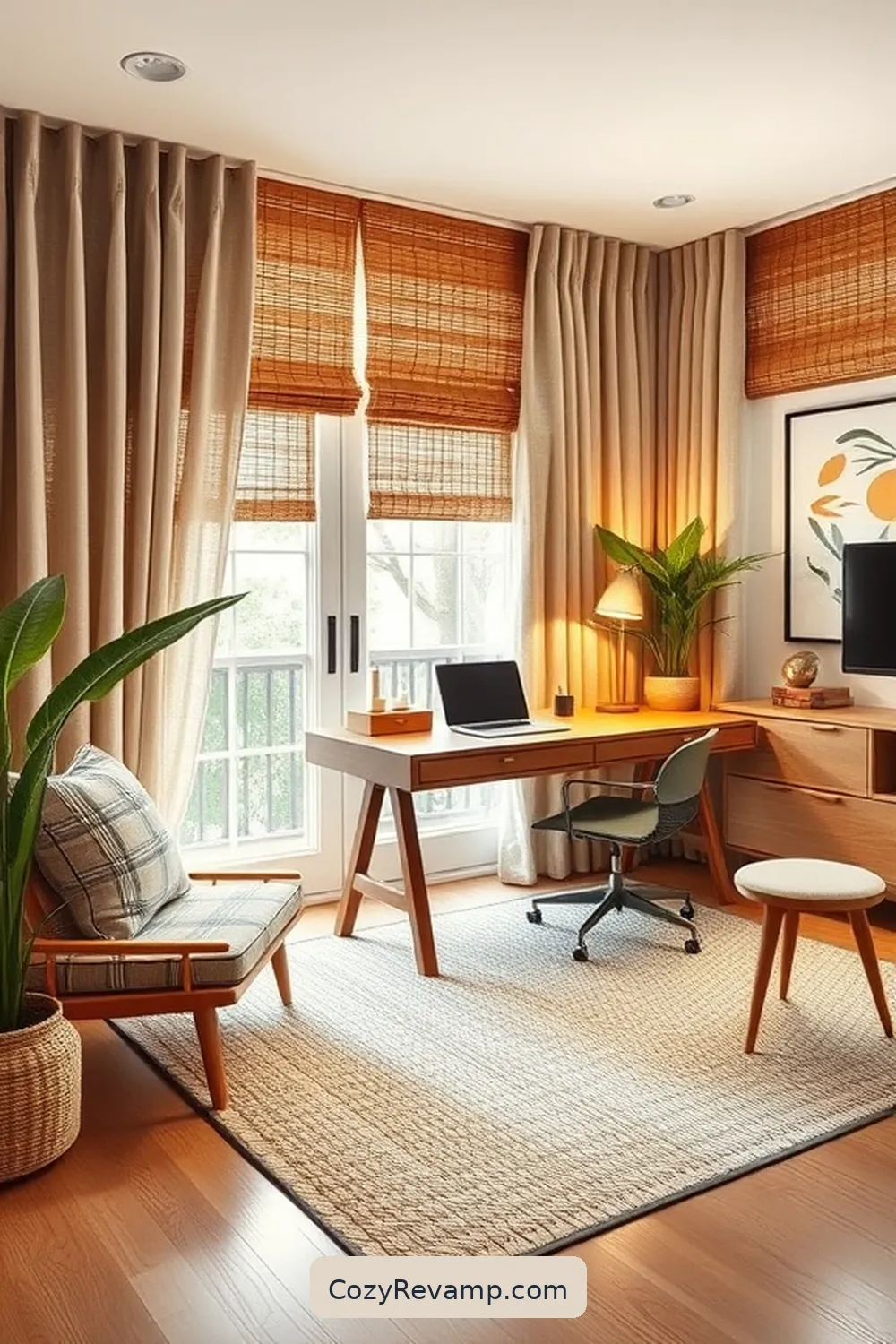 Incorporating Bamboo Textiles for Softness for 25 Ways to Create a Mid-Century Modern Home Office With Bamboo Material