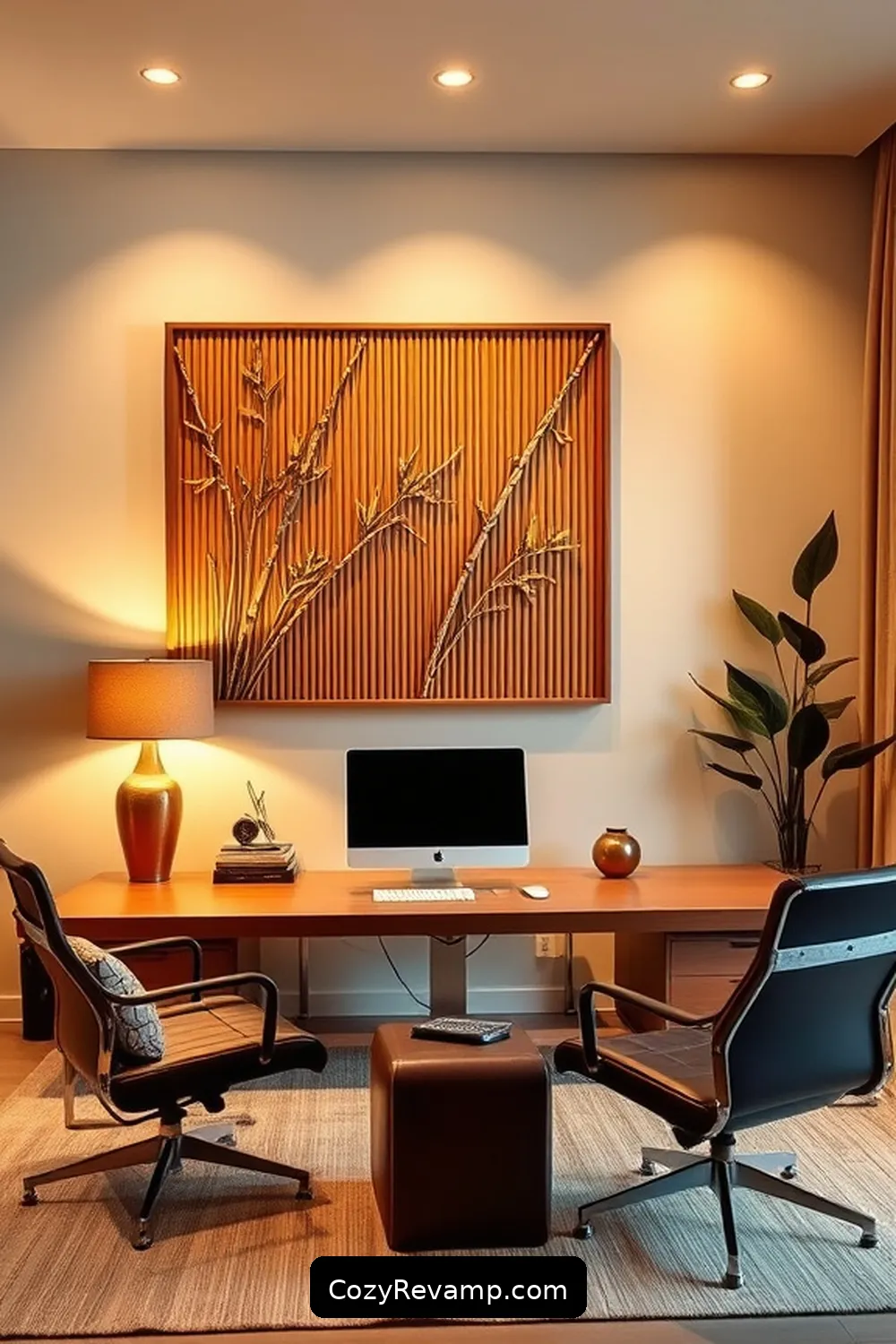 Using Bamboo Wall Art to Add Character for 25 Ways to Create a Mid-Century Modern Home Office With Bamboo Material