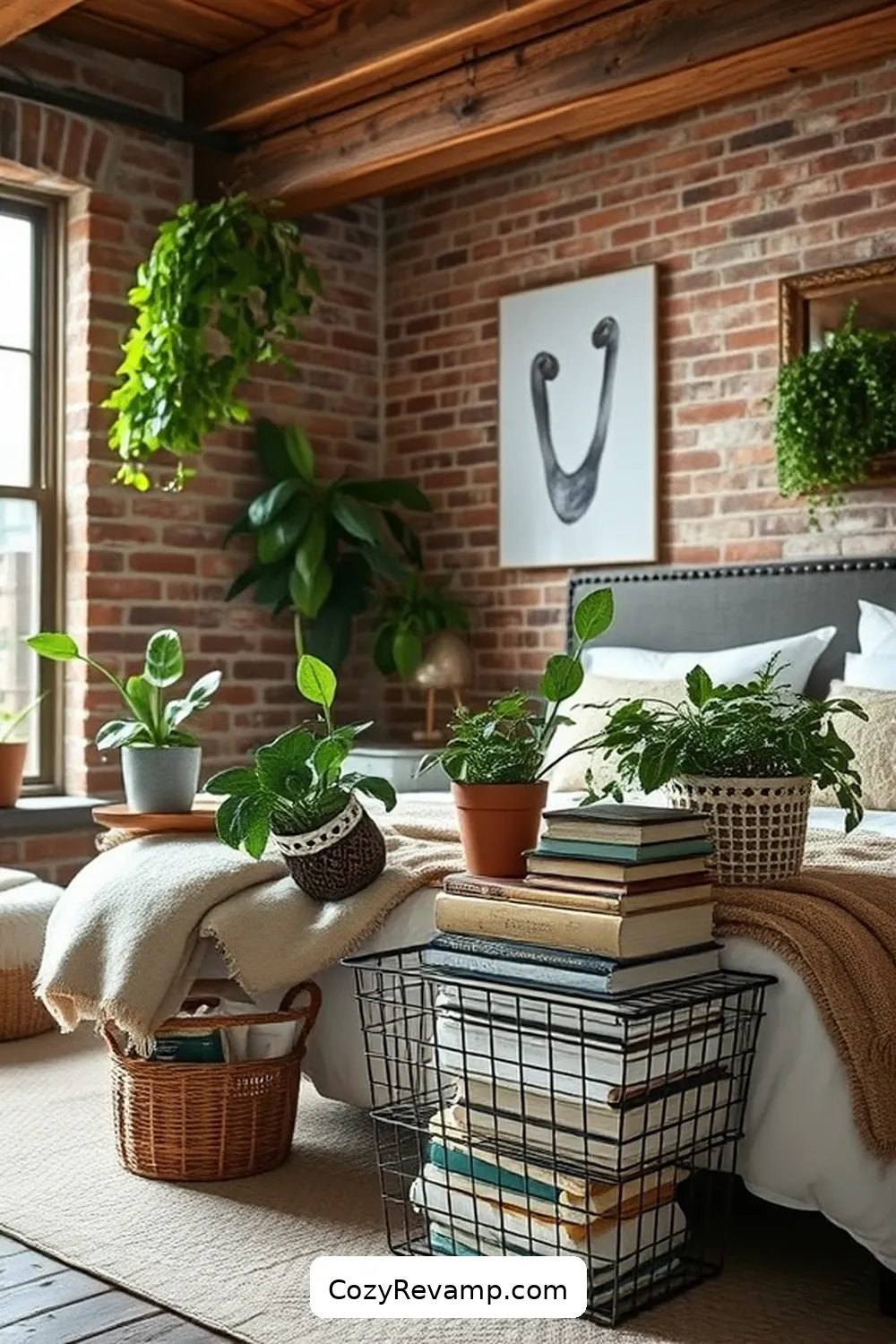 25 Ways to Create an Industrial Bedroom Using Reclaimed Materials 14 Metal Wire Baskets for Storage for 25 Ways to Create an Industrial Bedroom Using Reclaimed Materials