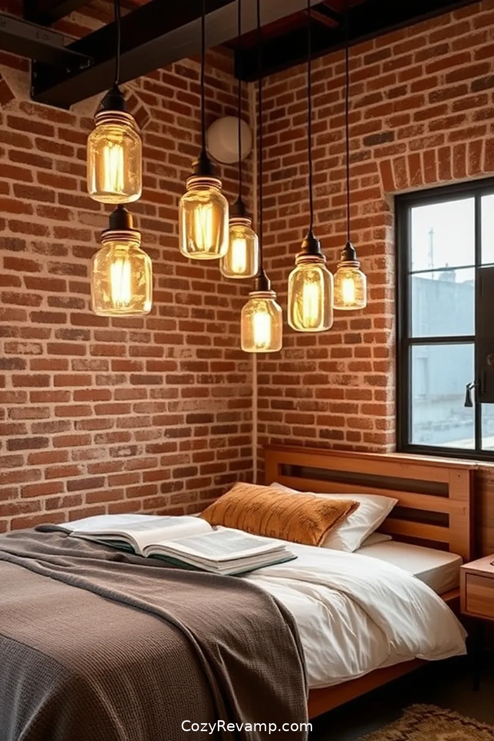 25 Ways to Create an Industrial Bedroom Using Reclaimed Materials 22 Repurposed Glass Jars for Lighting for 25 Ways to Create an Industrial Bedroom Using Reclaimed Materials