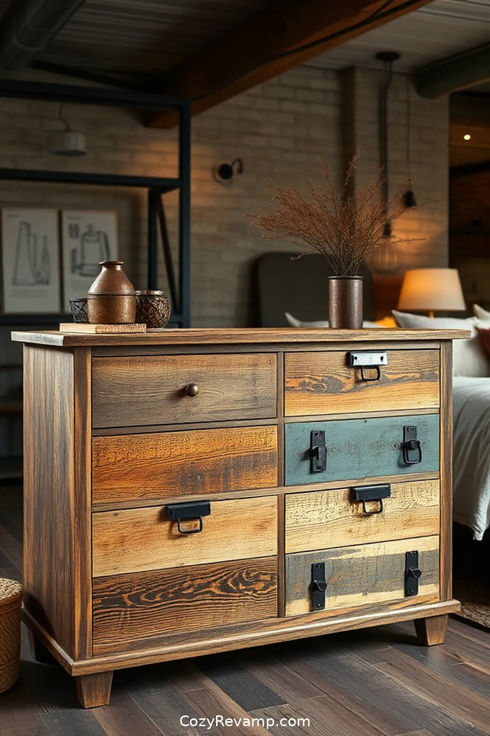 25 Ways to Create an Industrial Bedroom Using Reclaimed Materials 6 Salvaged Wood Dresser for 25 Ways to Create an Industrial Bedroom Using Reclaimed Materials