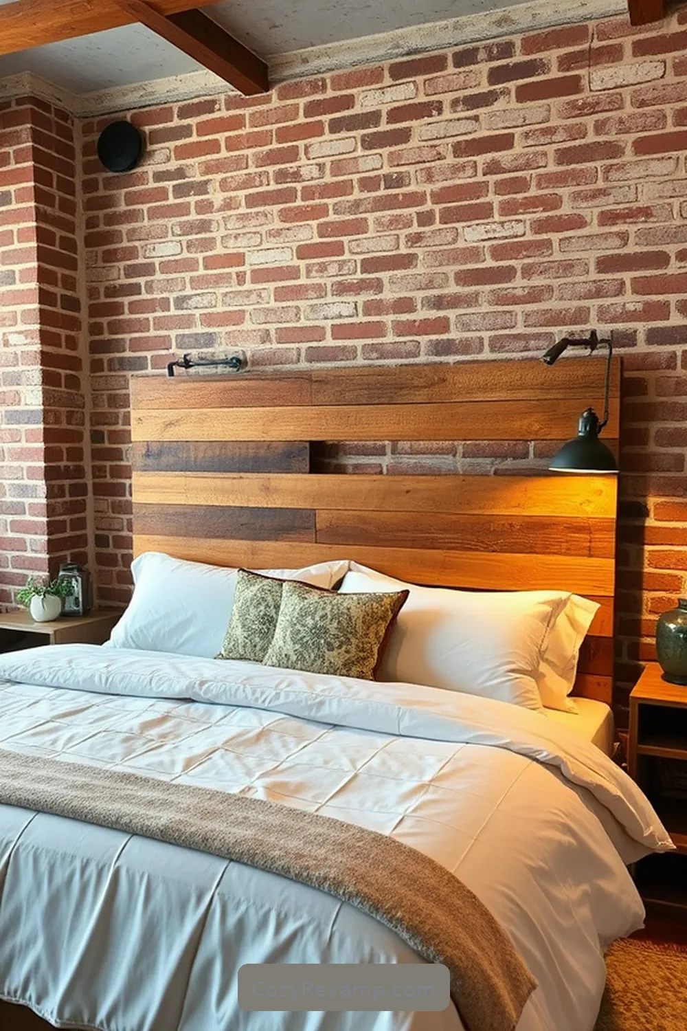 25 Ways to Create an Industrial Bedroom Using Reclaimed Materials 4 Upcycled Pallet Headboard for 25 Ways to Create an Industrial Bedroom Using Reclaimed Materials