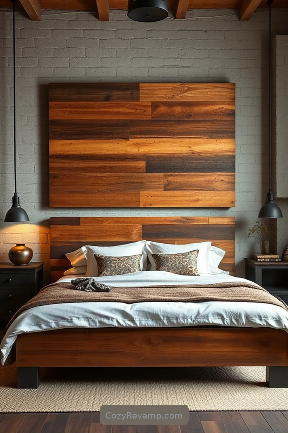 25 Ways to Create an Industrial Bedroom Using Reclaimed Materials 24 Wooden Pallet Art for 25 Ways to Create an Industrial Bedroom Using Reclaimed Materials