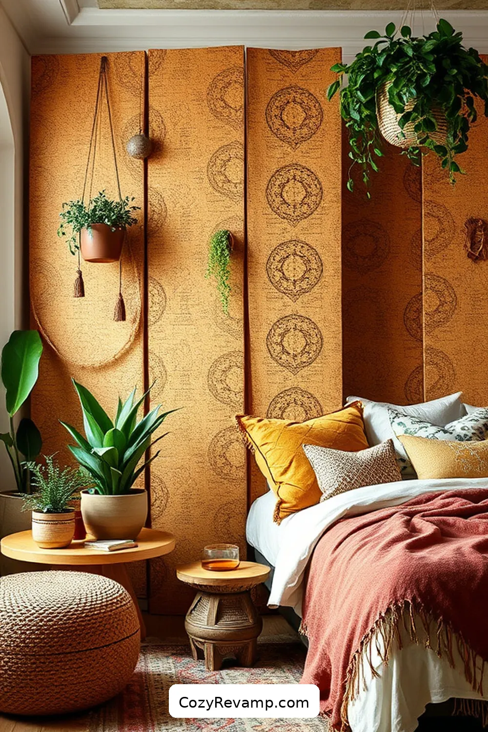 25 Ways to Incorporate Cork Material in Your Bohemian Bedroom 22 Cork Room Divider for Space Definition for 25 Ways to Incorporate Cork Material in Your Bohemian Bedroom