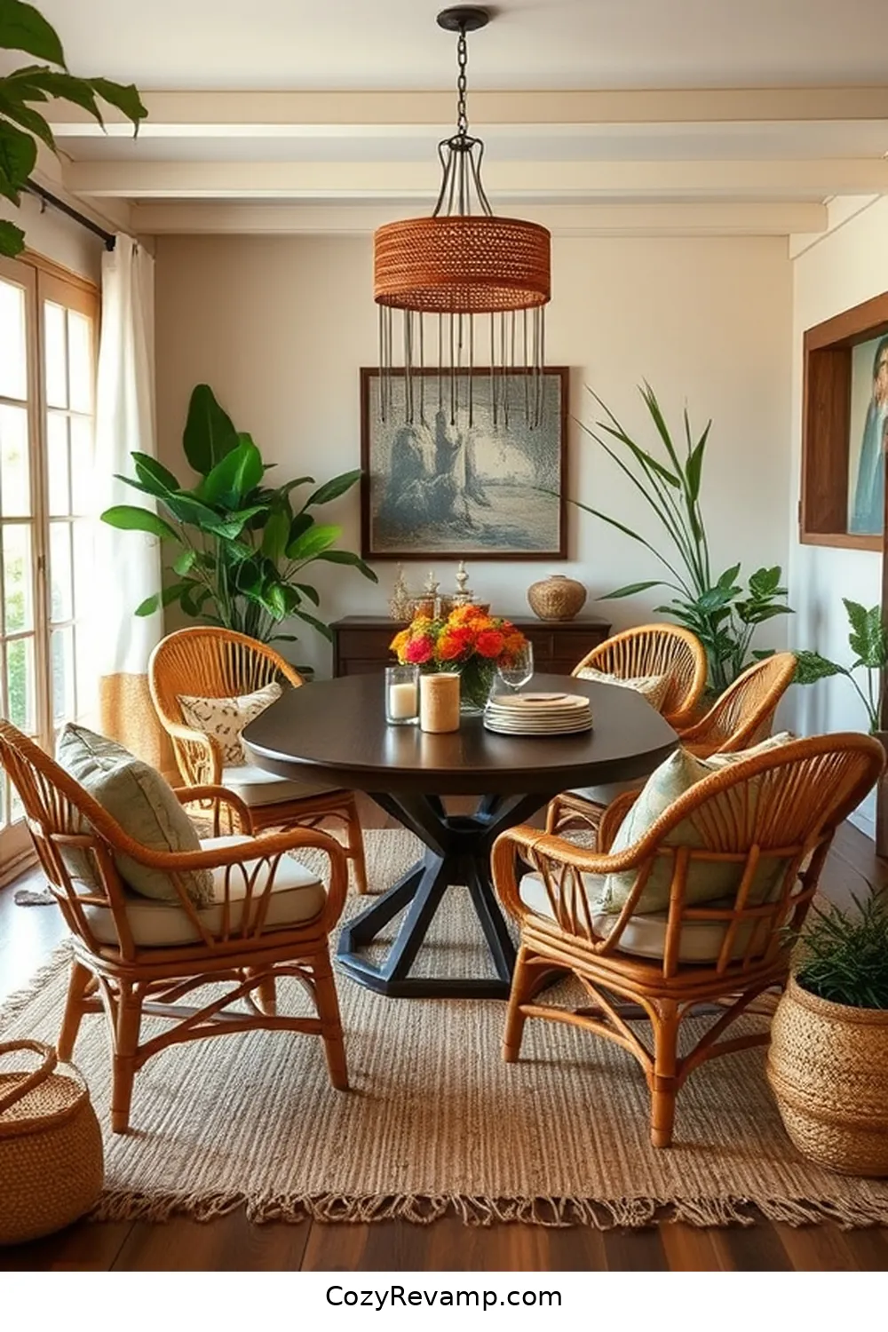 Adding Comfortable Seating for Create a Bohemian Dining Room With Natural Fibers