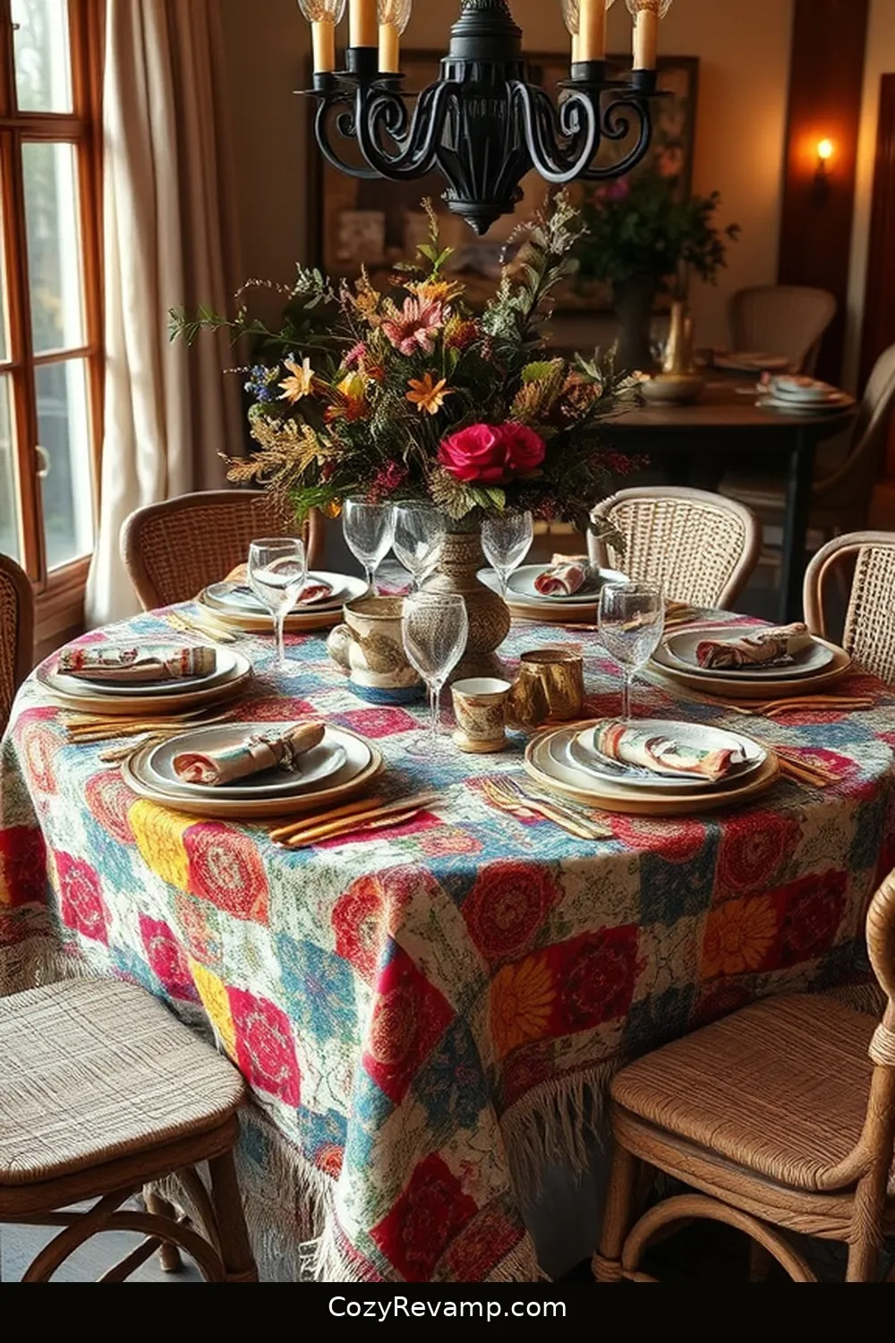 Create a Bohemian Dining Room With Upcycled Fabrics 6 Using Fabrics for Table Settings for Create a Bohemian Dining Room With Upcycled Fabrics