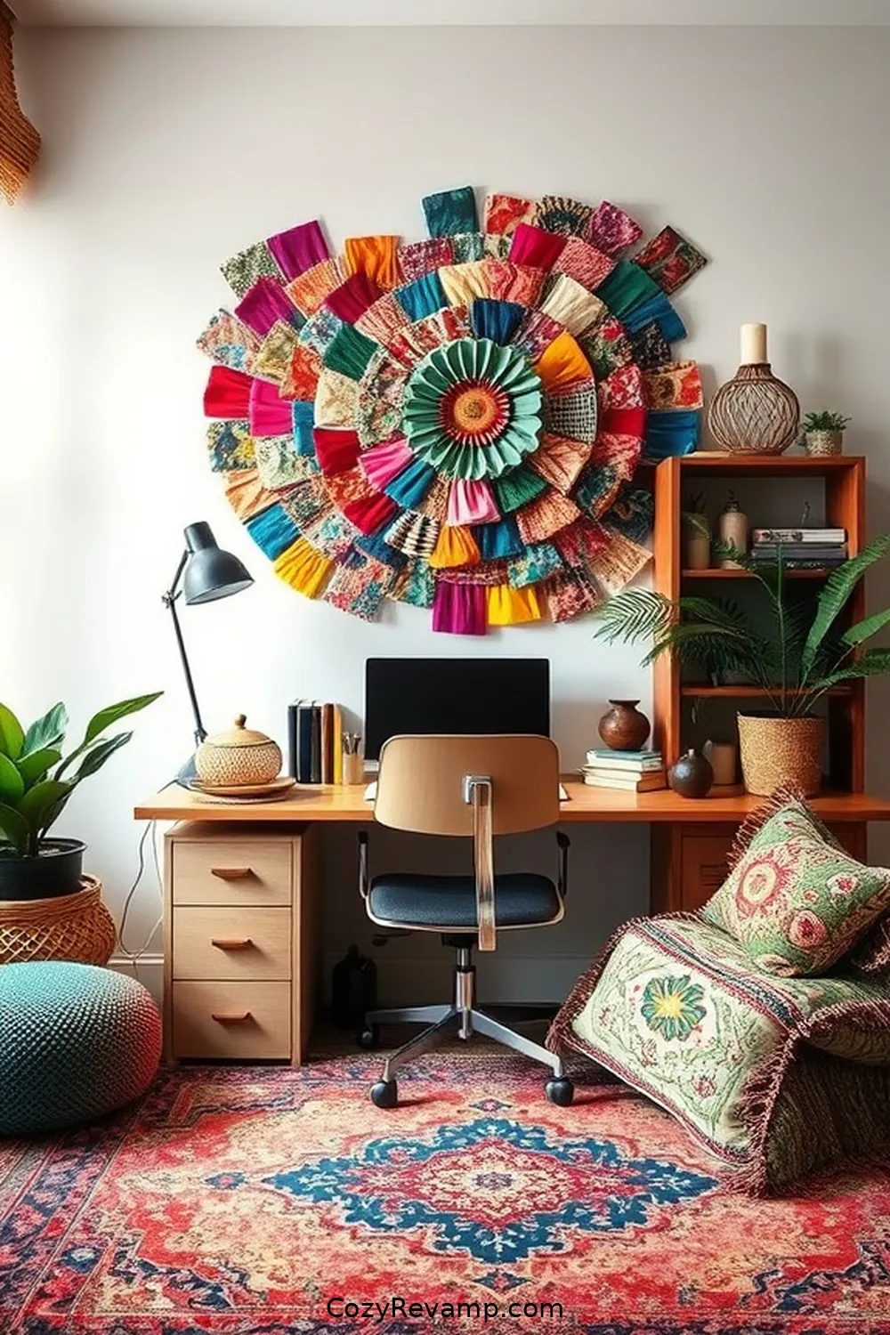 Create a Bohemian Home Office With Upcycled Fabric Materials 12 Adding Personal Touches With Fabric Scraps for Create a Bohemian Home Office With Upcycled Fabric Materials