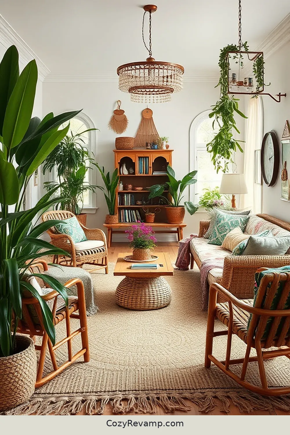 Using Plants to Enhance the Space for Create a Bohemian Living Room With Natural Fiber Materials
