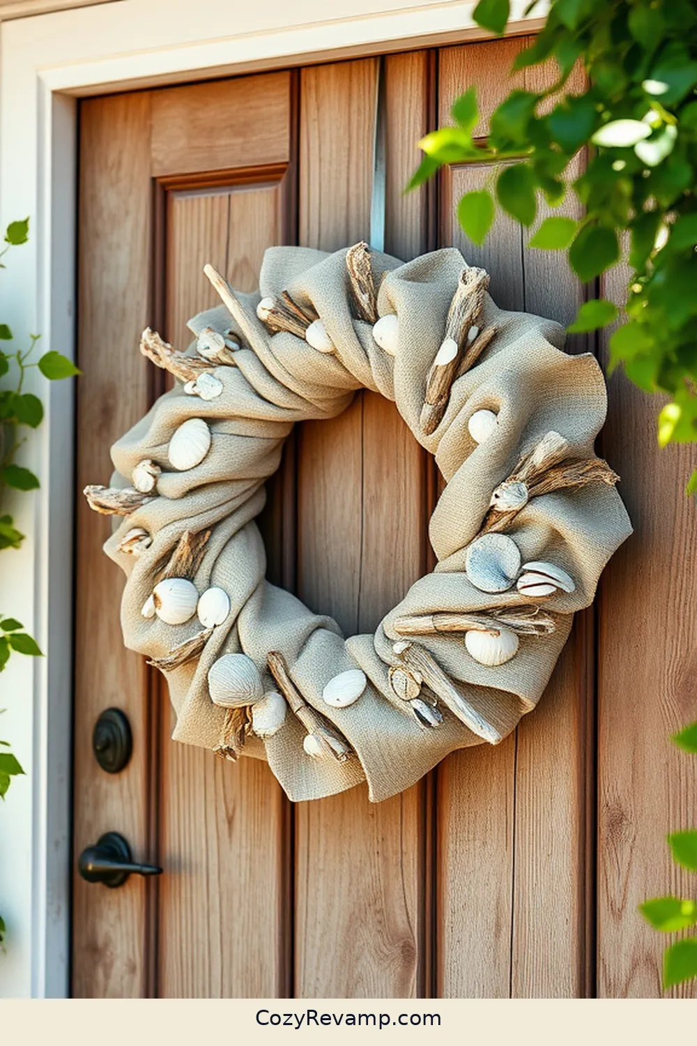 Creating a Coastal-Inspired Fabric Wreath for Create a Coastal Entryway With Upcycled Fabric Materials