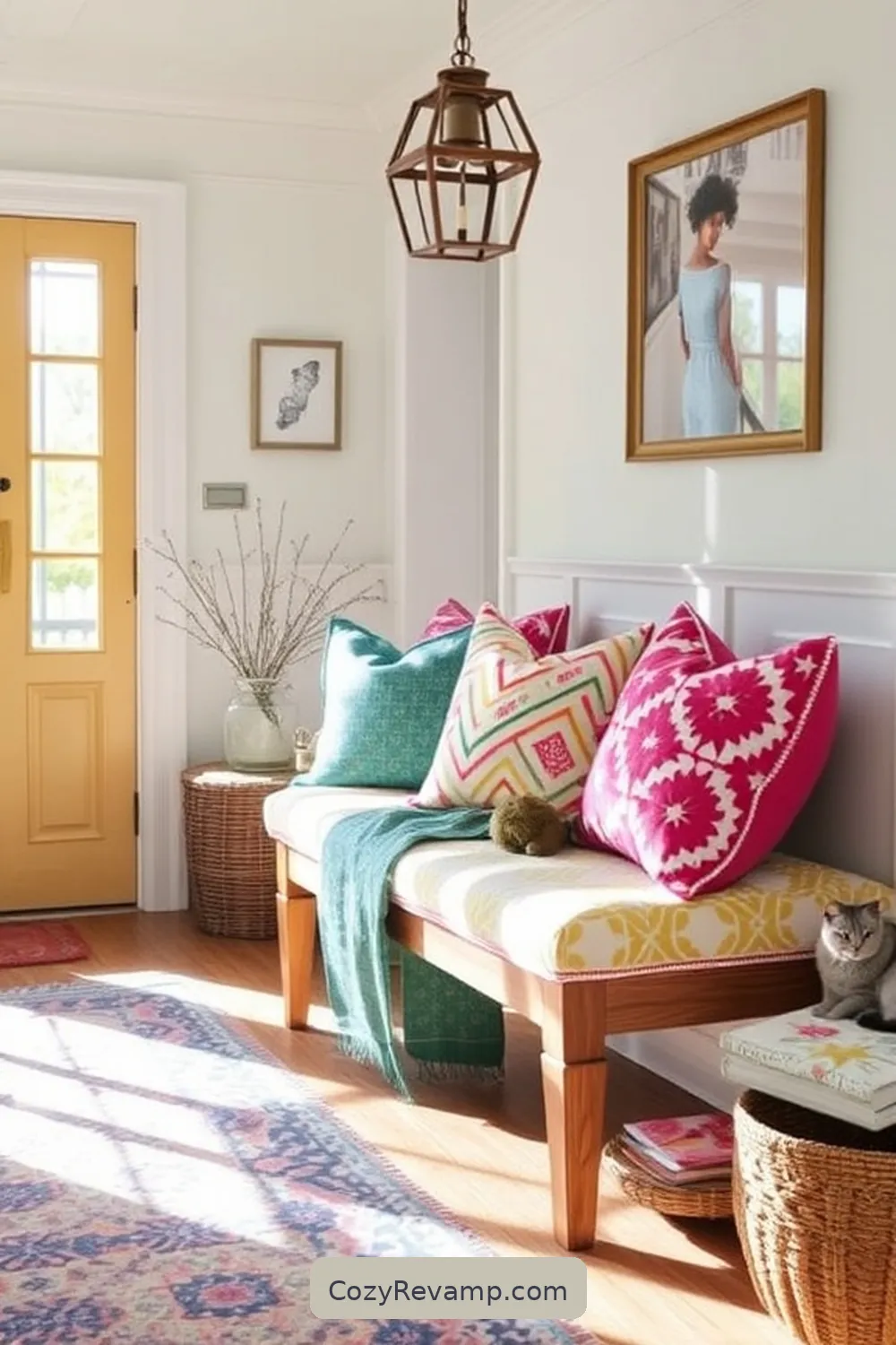 Pillows and Cushions for a Cozy Entryway for Create a Coastal Entryway With Upcycled Fabric Materials