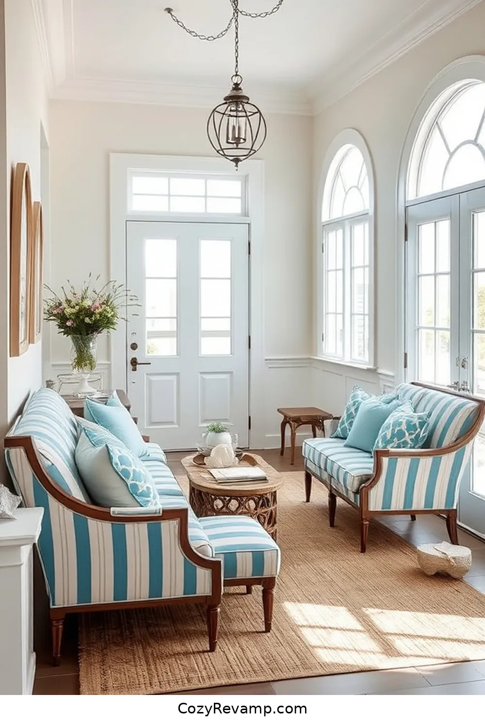 Reupholstering Furniture With Beachy Textiles for Create a Coastal Entryway With Upcycled Fabric Materials