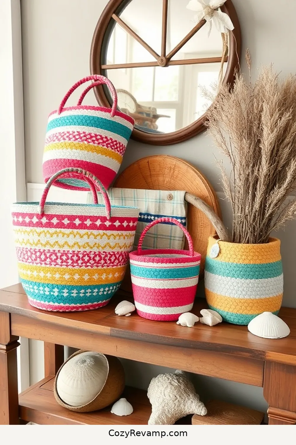 Upcycled Fabric Baskets for Organizing for Create a Coastal Entryway With Upcycled Fabric Materials