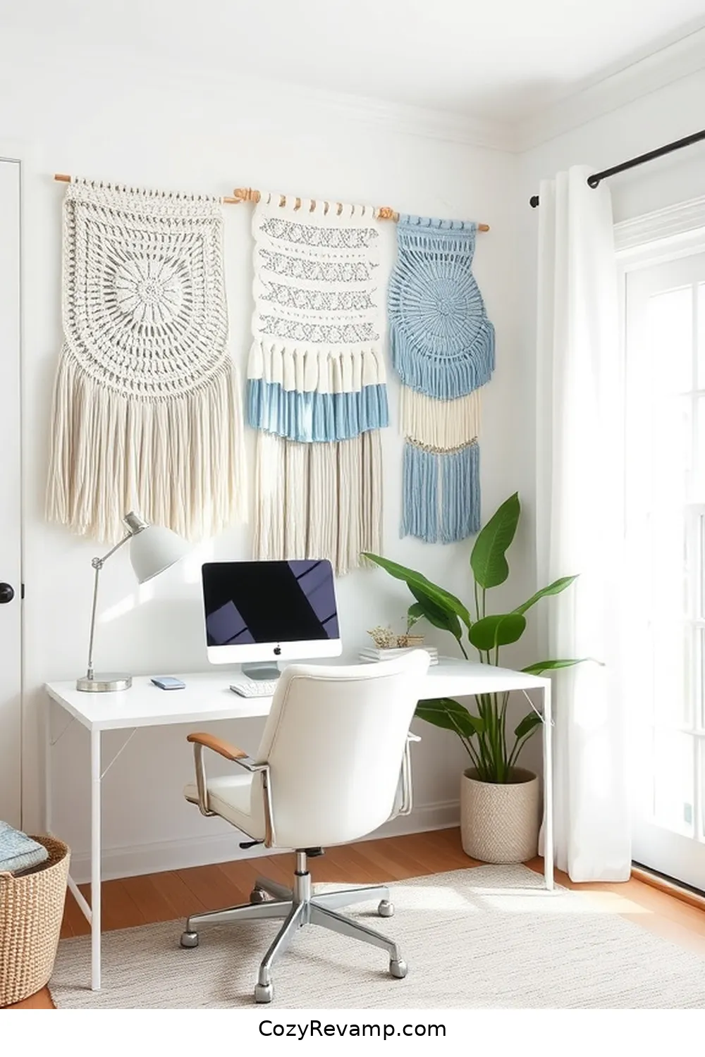 DIY Fabric Wall Hangings for Create a Coastal Home Office With Upcycled Fabric Materials
