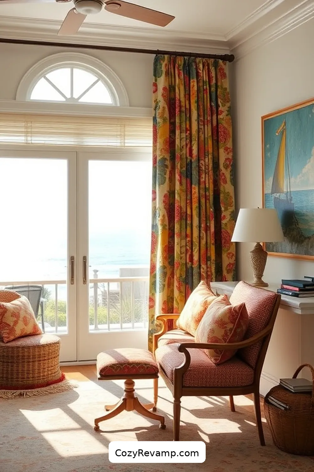 Designing Custom Curtains With Vintage Textiles for Create a Coastal Home Office With Upcycled Fabric Materials