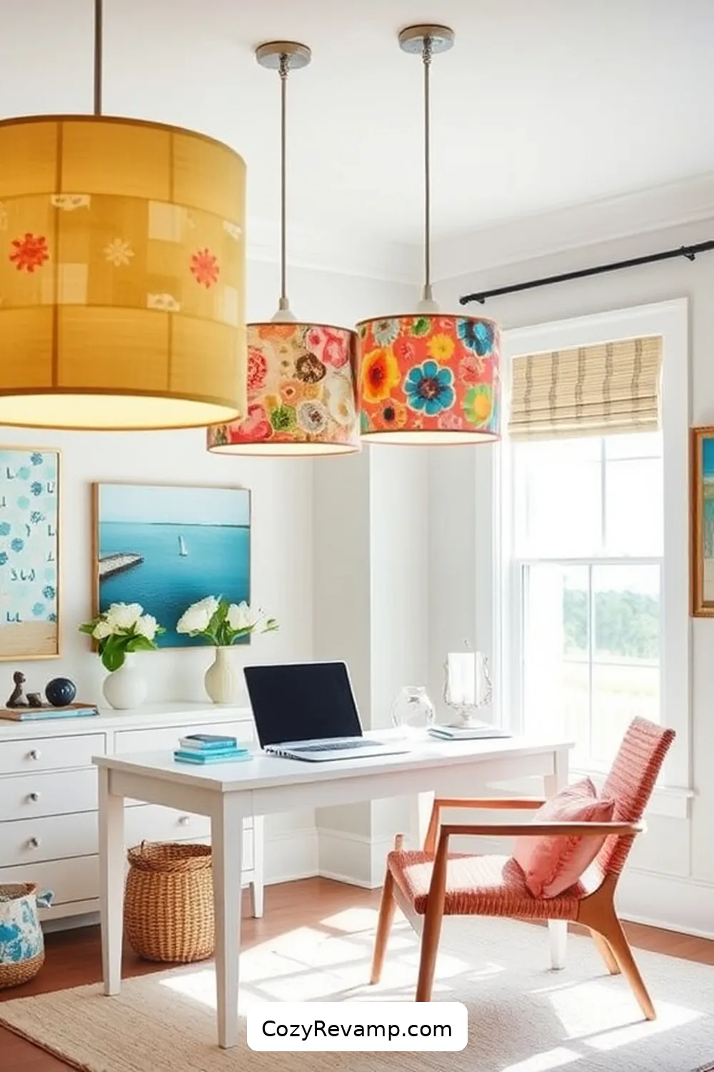 Using Upcycled Fabrics in Lighting Fixtures for Create a Coastal Home Office With Upcycled Fabric Materials
