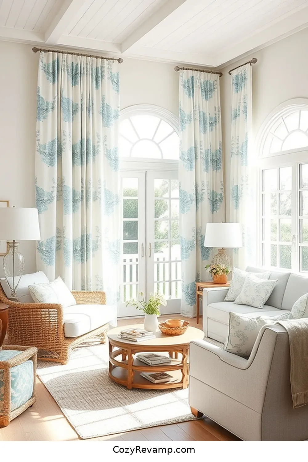 Create a Coastal Living Room With Upcycled Fabric Materials 3 Upcycling Old Curtains Into Coastal Drapes for Create a Coastal Living Room With Upcycled Fabric Materials