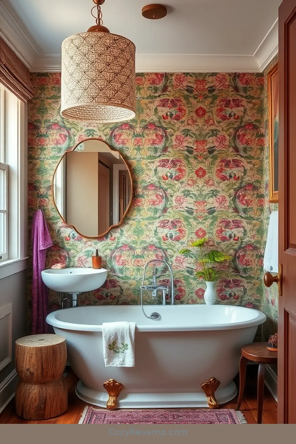 DIY Fabric-Covered Light Fixtures for Create a Mid-Century Modern Bathroom With Upcycled Fabric