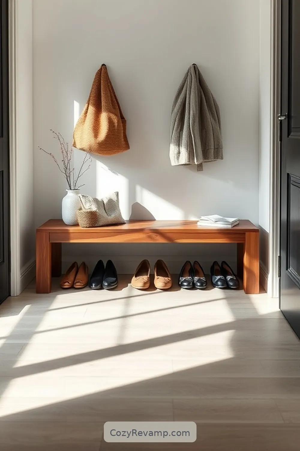 Building a Sleek Shoe Bench for Create a Minimalist Entryway With Recycled Wood Material