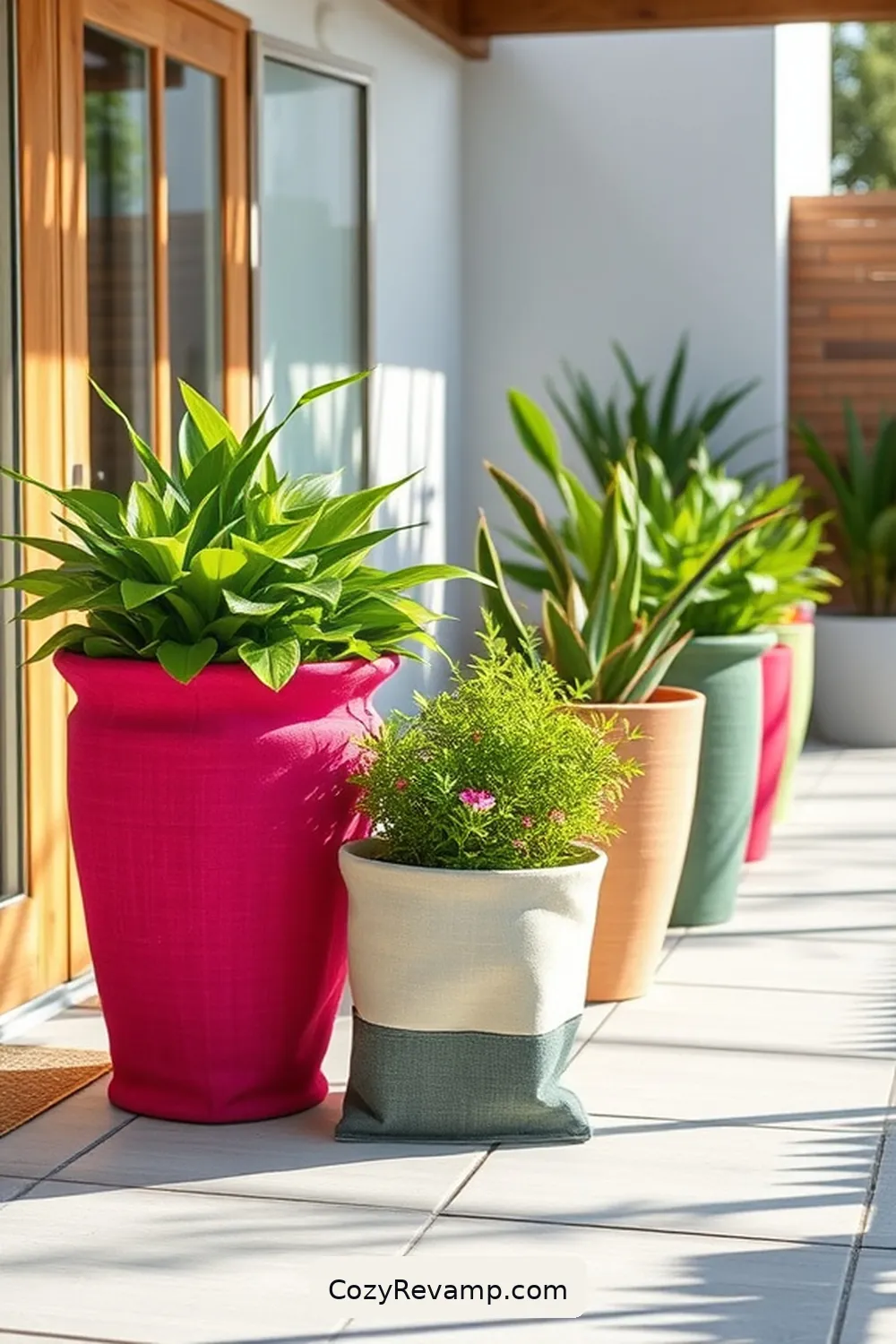 Create a Minimalist Outdoor Patio With Upcycled Fabric 7 Upcycled Fabric Planters and Garden Decor for Create a Minimalist Outdoor Patio With Upcycled Fabric