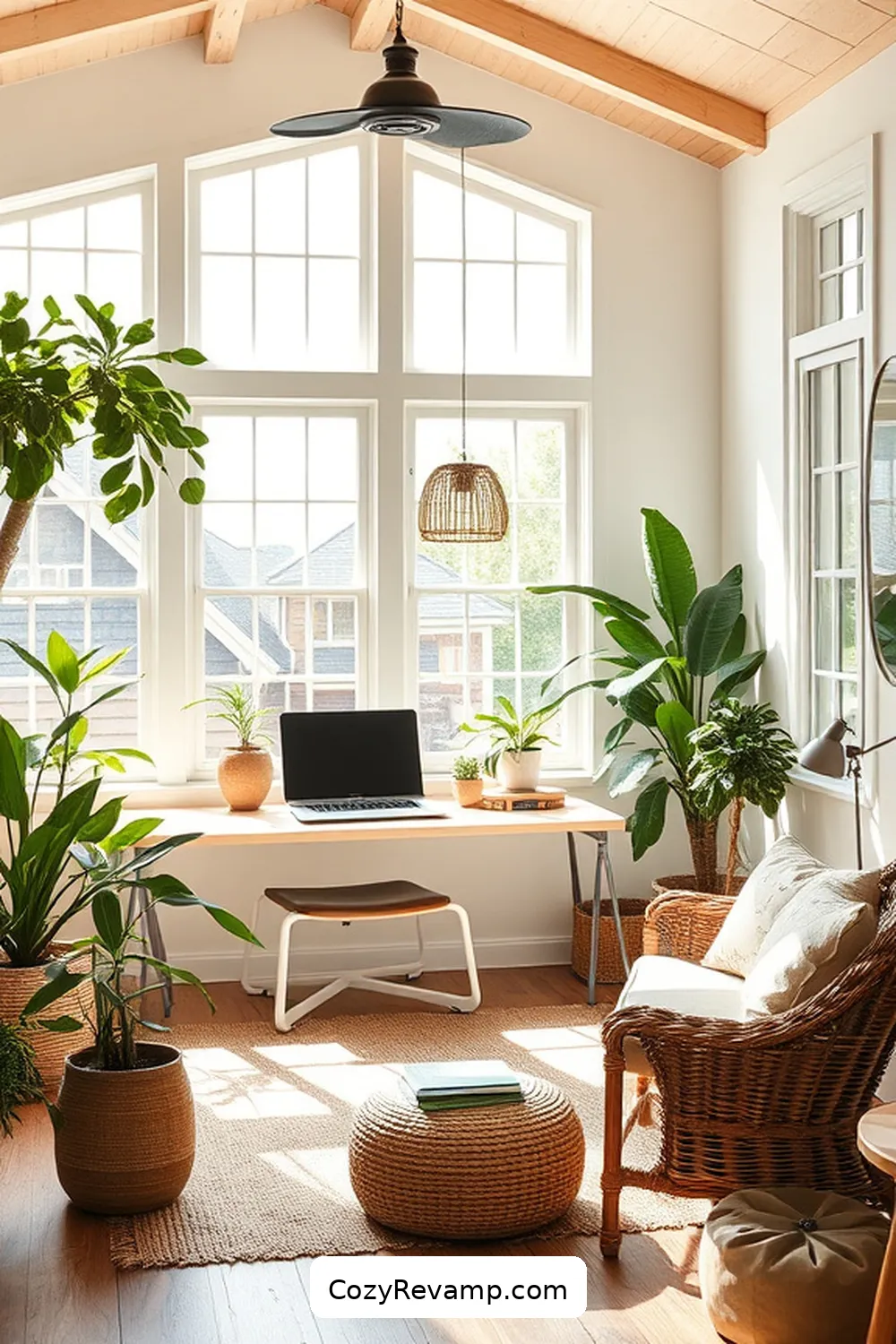 Create a Modern Farmhouse Home Office With Natural Fibers 10 Adding Natural Light and Plants for Create a Modern Farmhouse Home Office With Natural Fibers