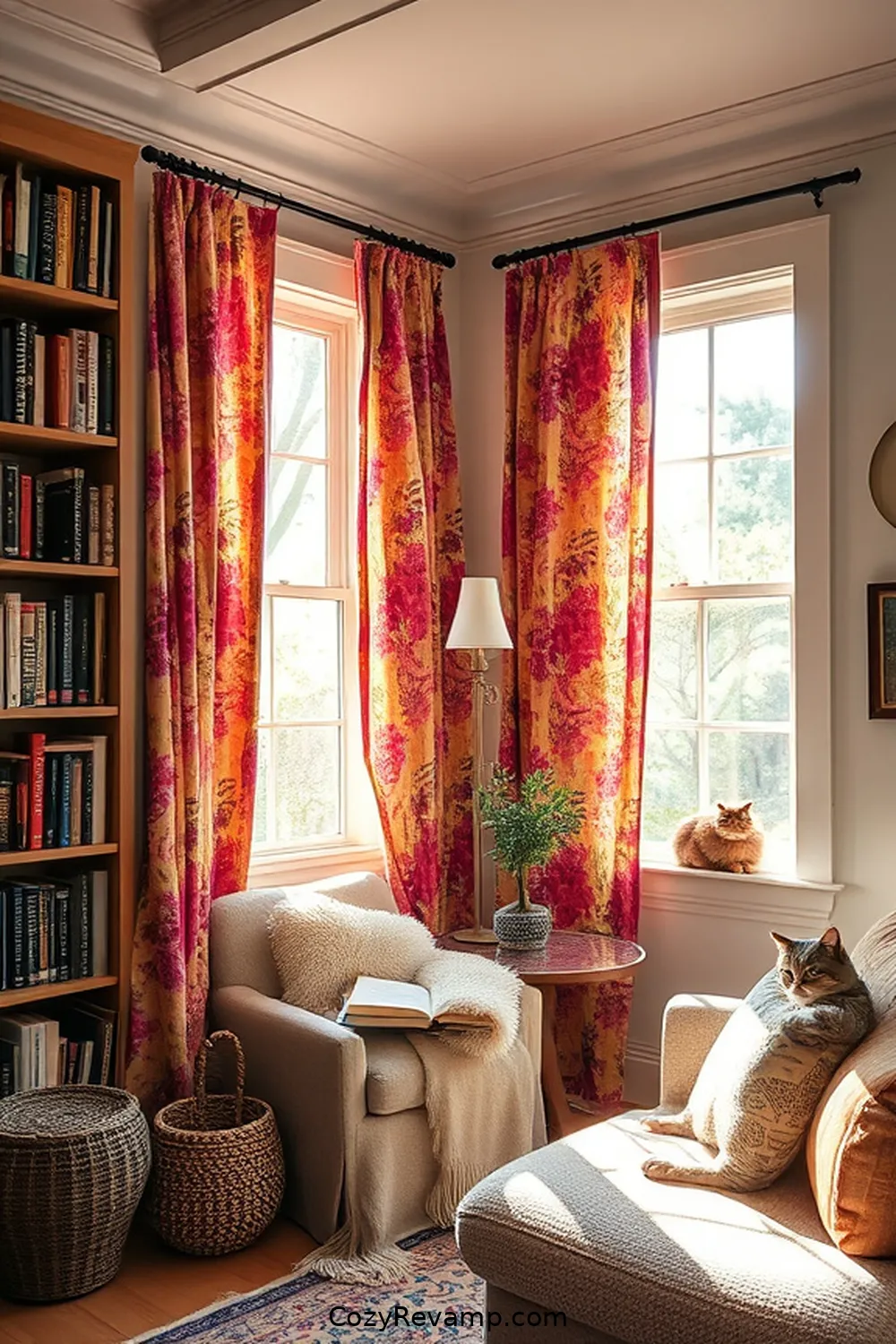 Enhancing Lighting With Fabric for Create a Modern Farmhouse Library With Upcycled Fabric