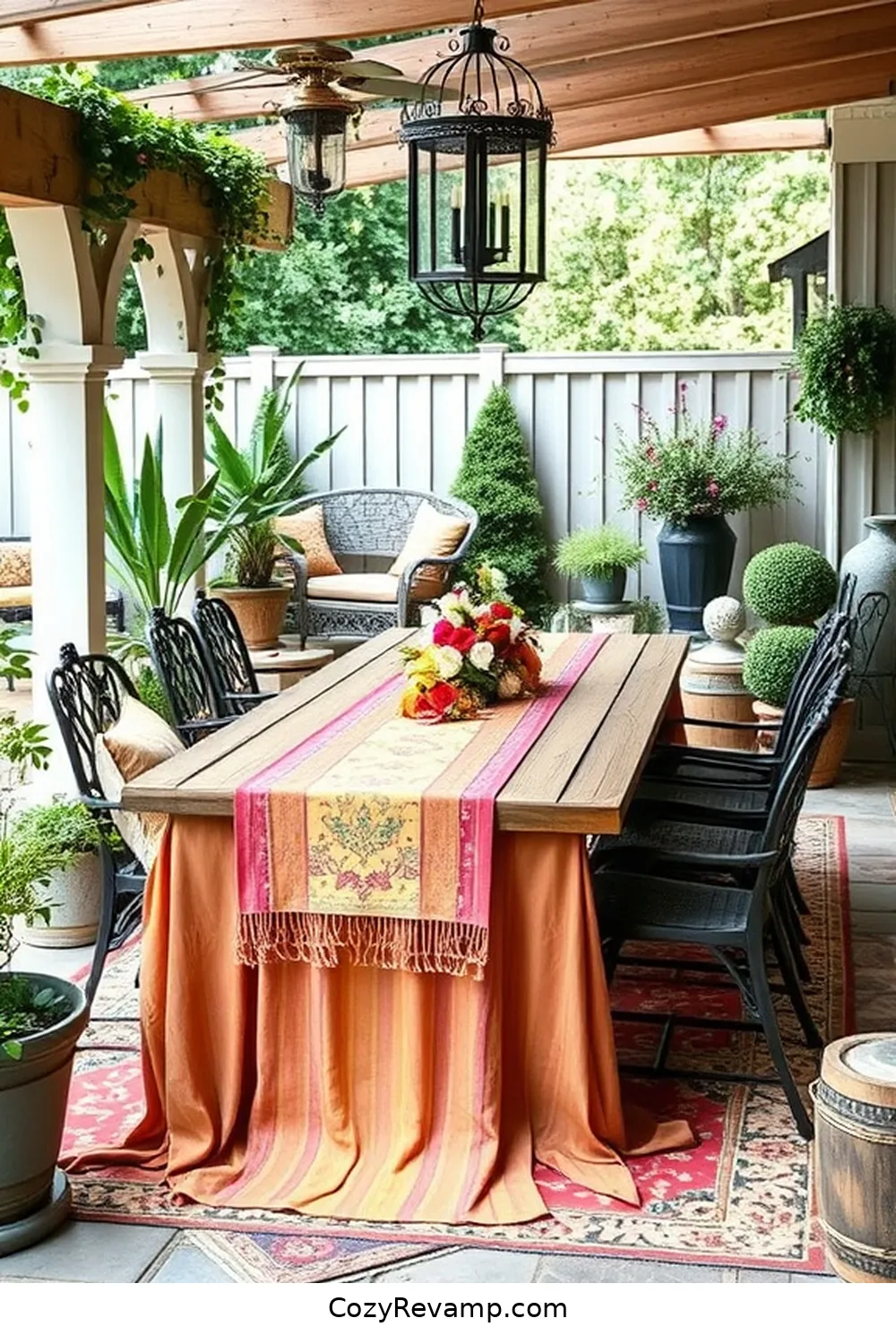 Stylish Table Runners From Old Sheets and Tablecloths for Create a Modern Farmhouse Outdoor Patio With Upcycled Fabrics