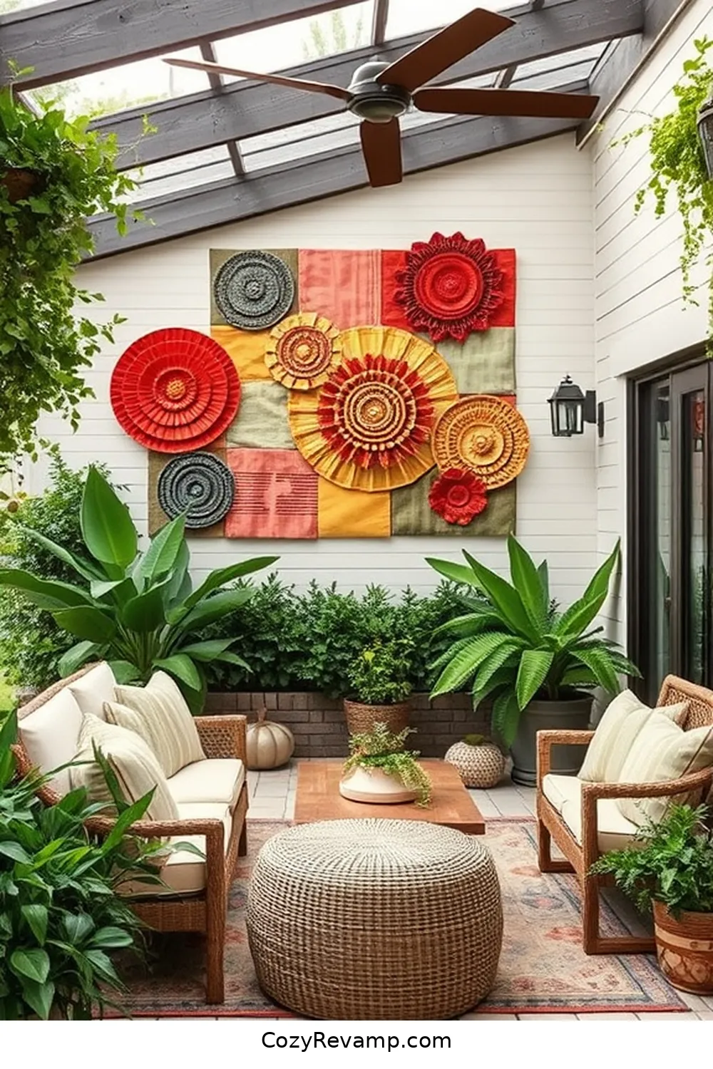 Upcycled Fabric Wall Art for a Personal Touch for Create a Modern Farmhouse Outdoor Patio With Upcycled Fabrics
