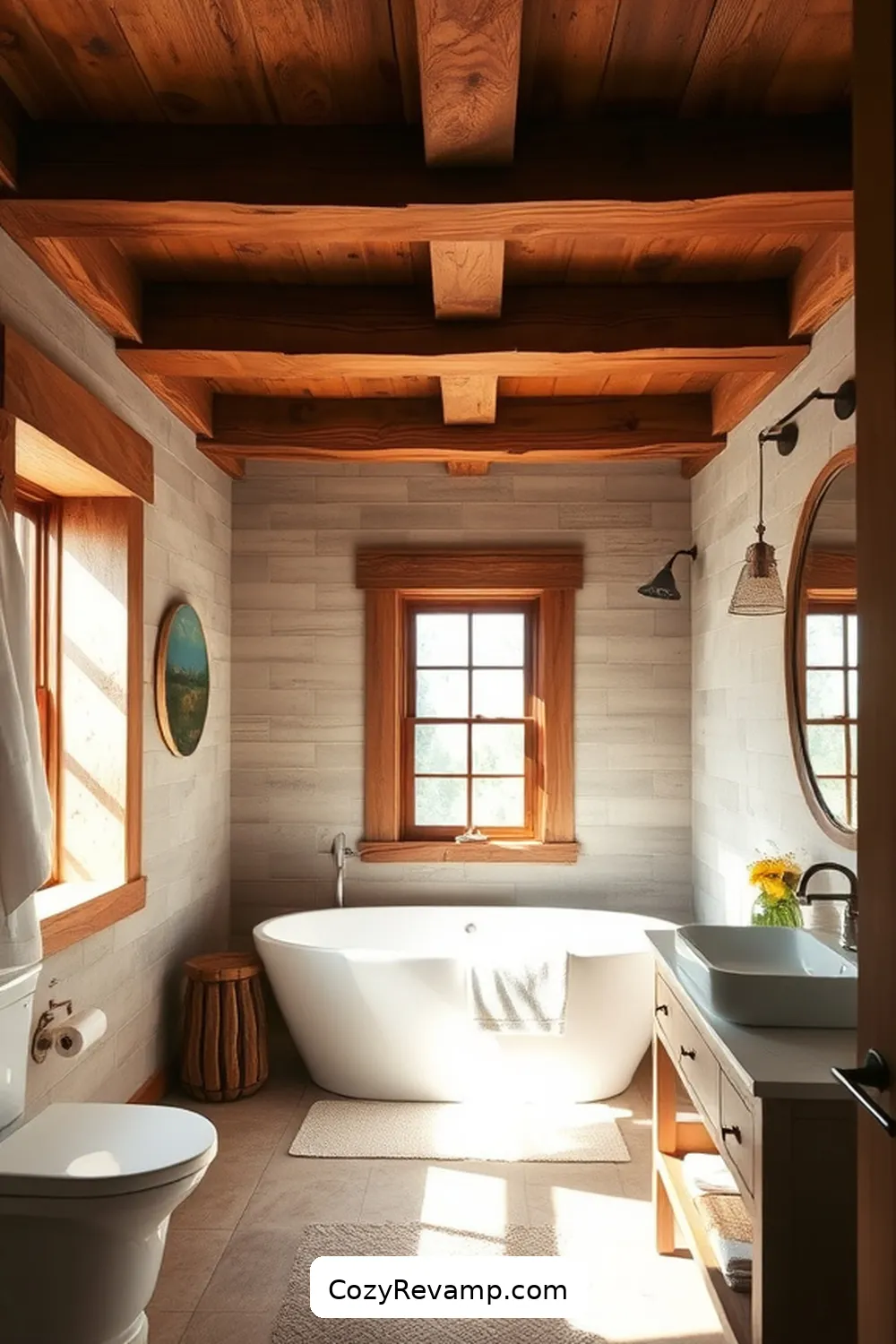 Create a Rustic Bathroom With Recycled Wood Materials 8 Adding Natural Wood Beams for Create a Rustic Bathroom With Recycled Wood Materials