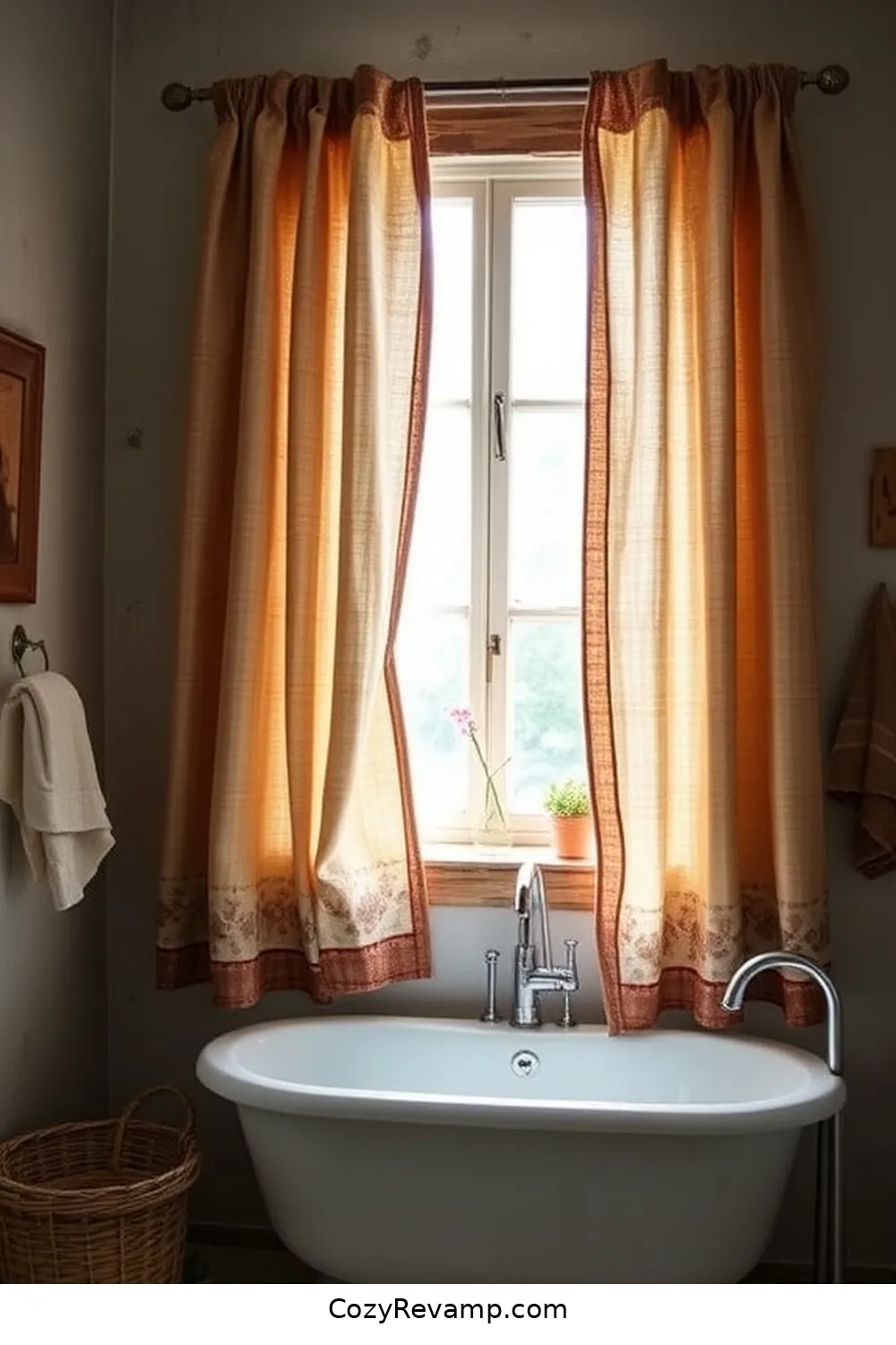 Create a Rustic Bathroom With Upcycled Fabric Materials 8 Transforming Old Linens Into Window Treatments for Create a Rustic Bathroom With Upcycled Fabric Materials
