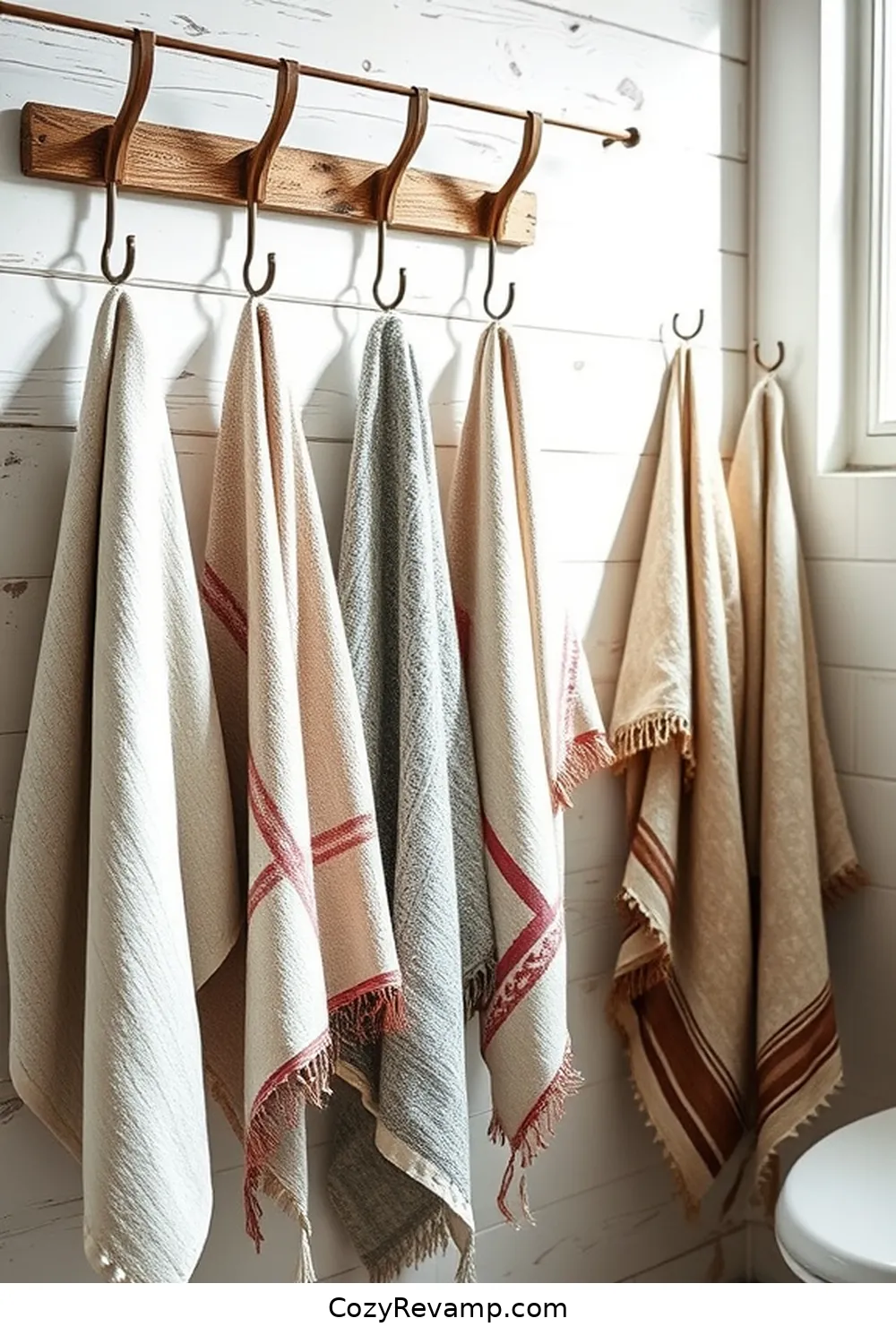Create a Rustic Bathroom With Upcycled Fabric Materials 4 Vintage Towels as Decorative Elements for Create a Rustic Bathroom With Upcycled Fabric Materials