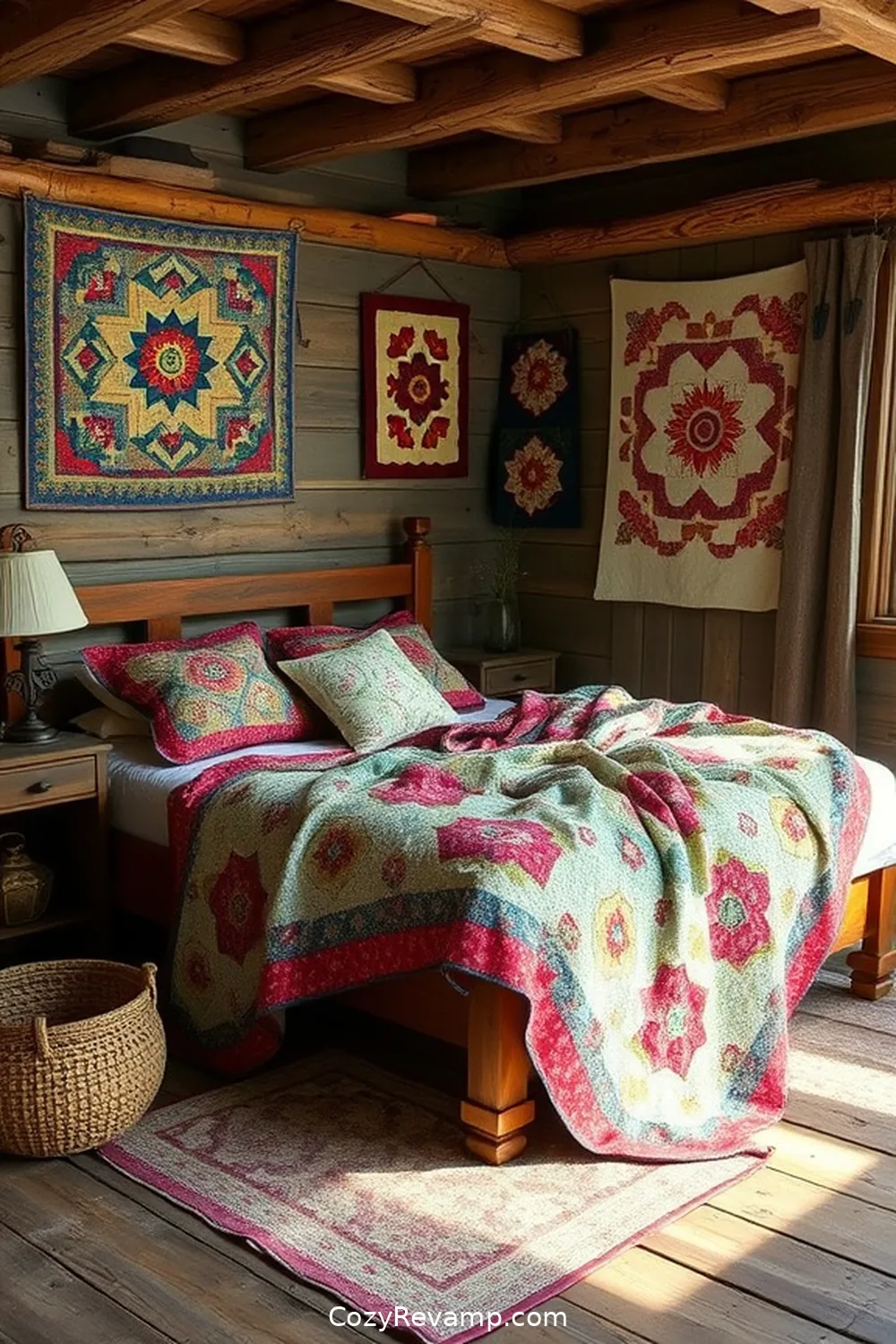 Create a Rustic Bedroom With Upcycled Fabric Materials 3 Repurposing Vintage Quilts as Throws and Wall Hangings for Create a Rustic Bedroom With Upcycled Fabric Materials