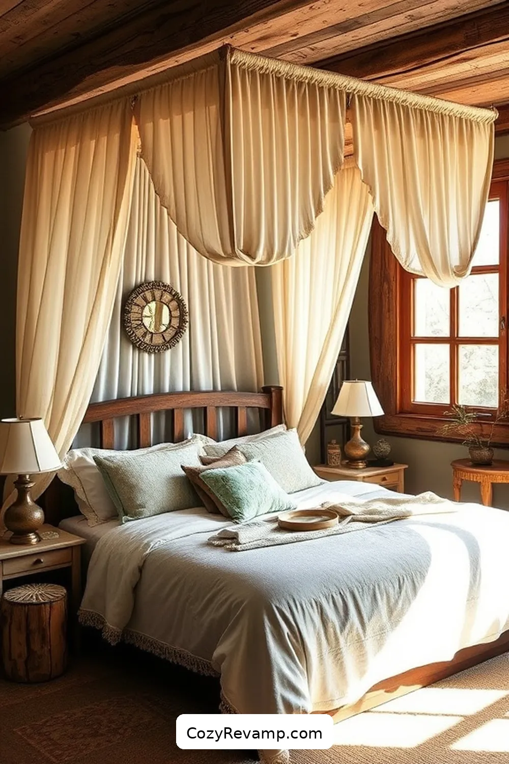 Create a Rustic Bedroom With Upcycled Fabric Materials 4 Upcycling Old Curtains Into Unique Bed Canopies for Create a Rustic Bedroom With Upcycled Fabric Materials
