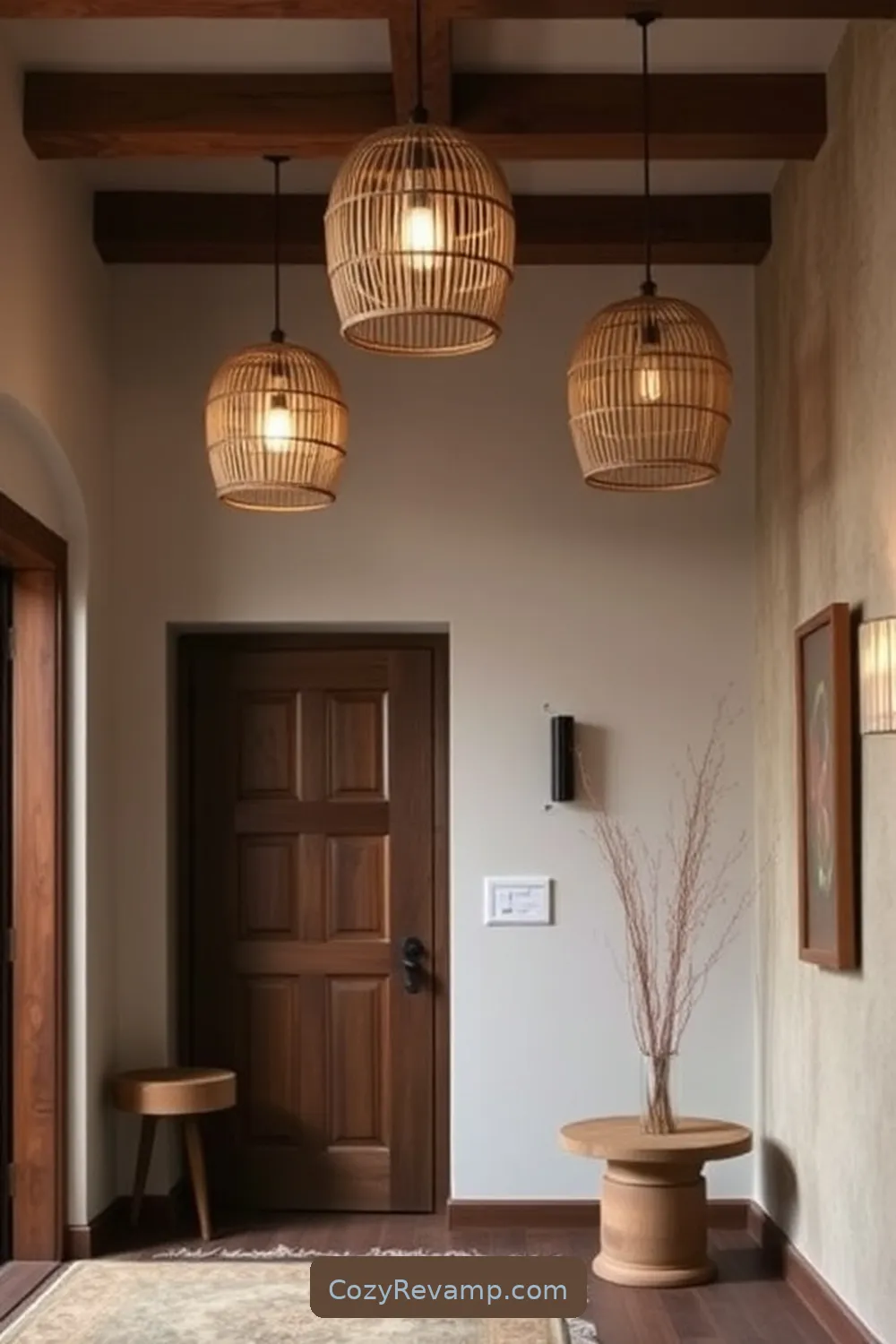 Incorporating Bamboo Lighting Fixtures for Create a Rustic Entryway With Bamboo Materials