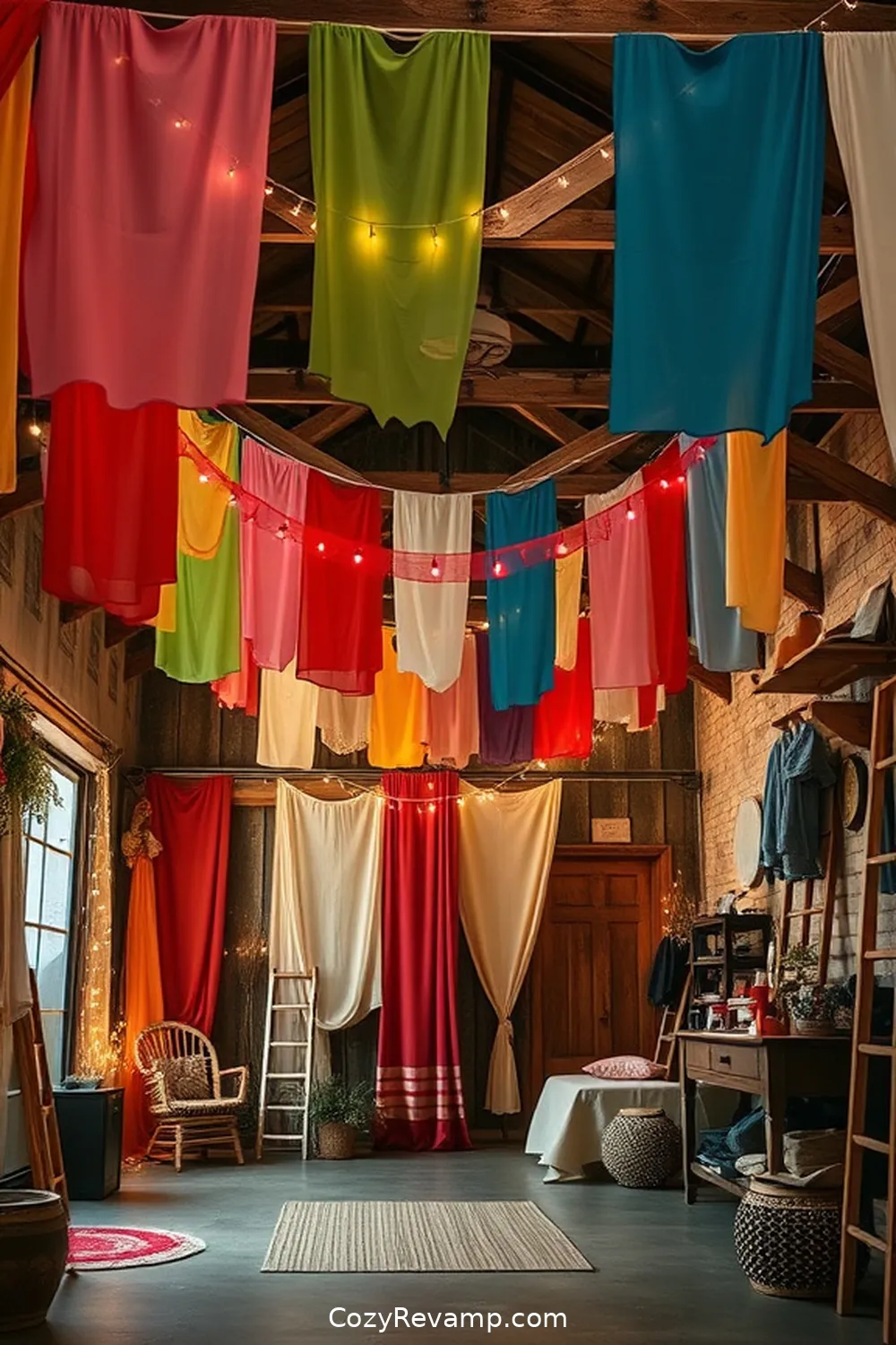 Designing Fabric Banners and Garlands for Create a Rustic Garage With Upcycled Fabric Material