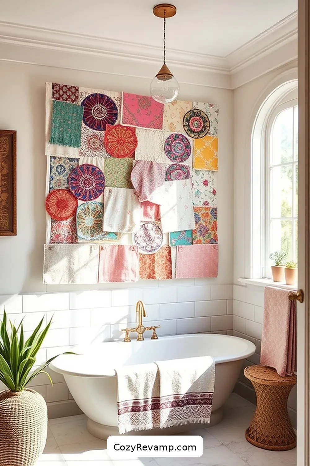 DIY Bohemian Bathroom Ideas Using Upcycled Fabric Materials 11 Boho-Inspired Fabric Wall Art for DIY Bohemian Bathroom Ideas Using Upcycled Fabric Materials