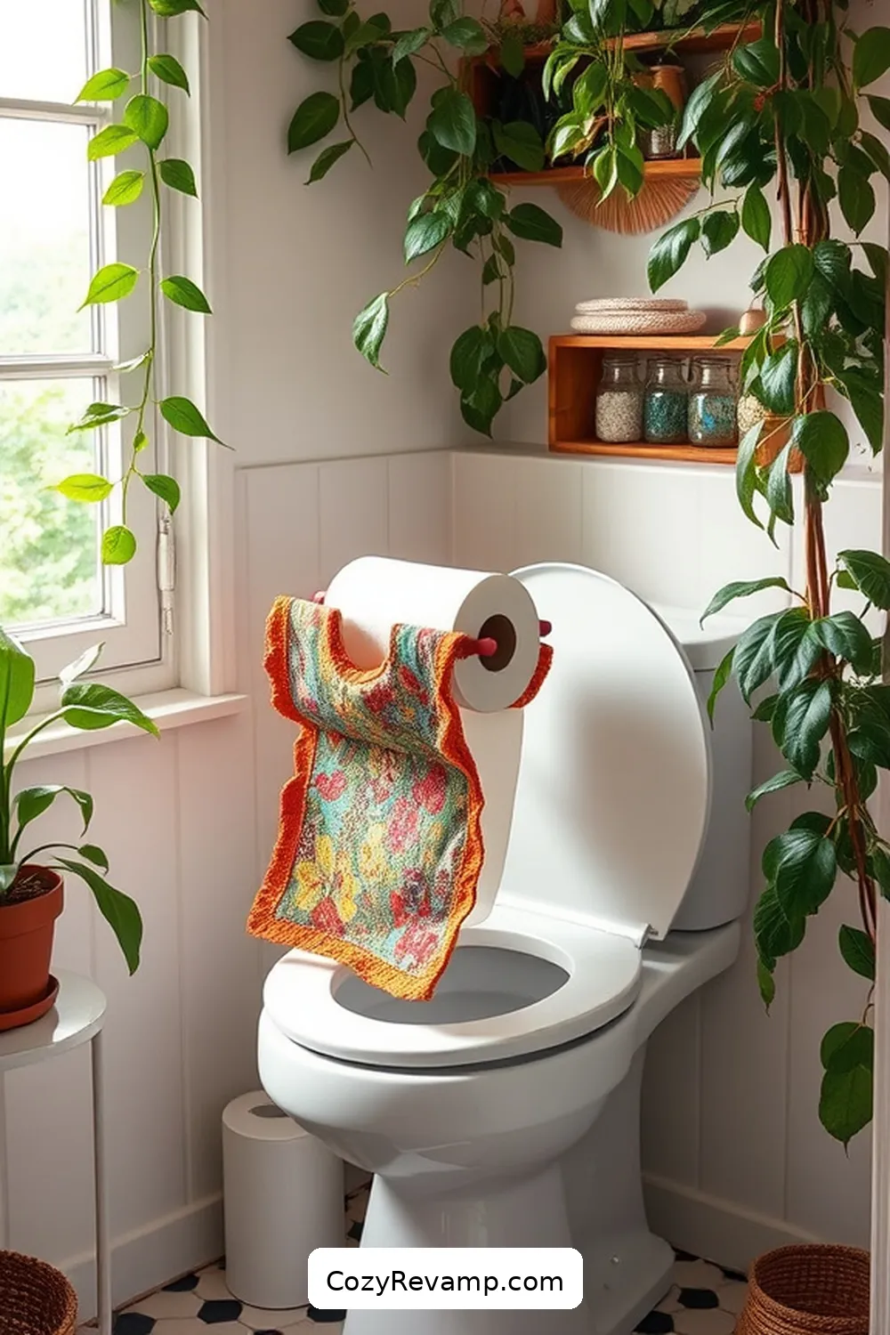 DIY Bohemian Bathroom Ideas Using Upcycled Fabric Materials 12 DIY Fabric Toilet Paper Holder for DIY Bohemian Bathroom Ideas Using Upcycled Fabric Materials