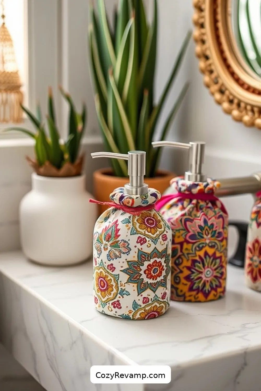 DIY Bohemian Bathroom Ideas Using Upcycled Fabric Materials 6 Fabric Covered Soap Dispensers for DIY Bohemian Bathroom Ideas Using Upcycled Fabric Materials