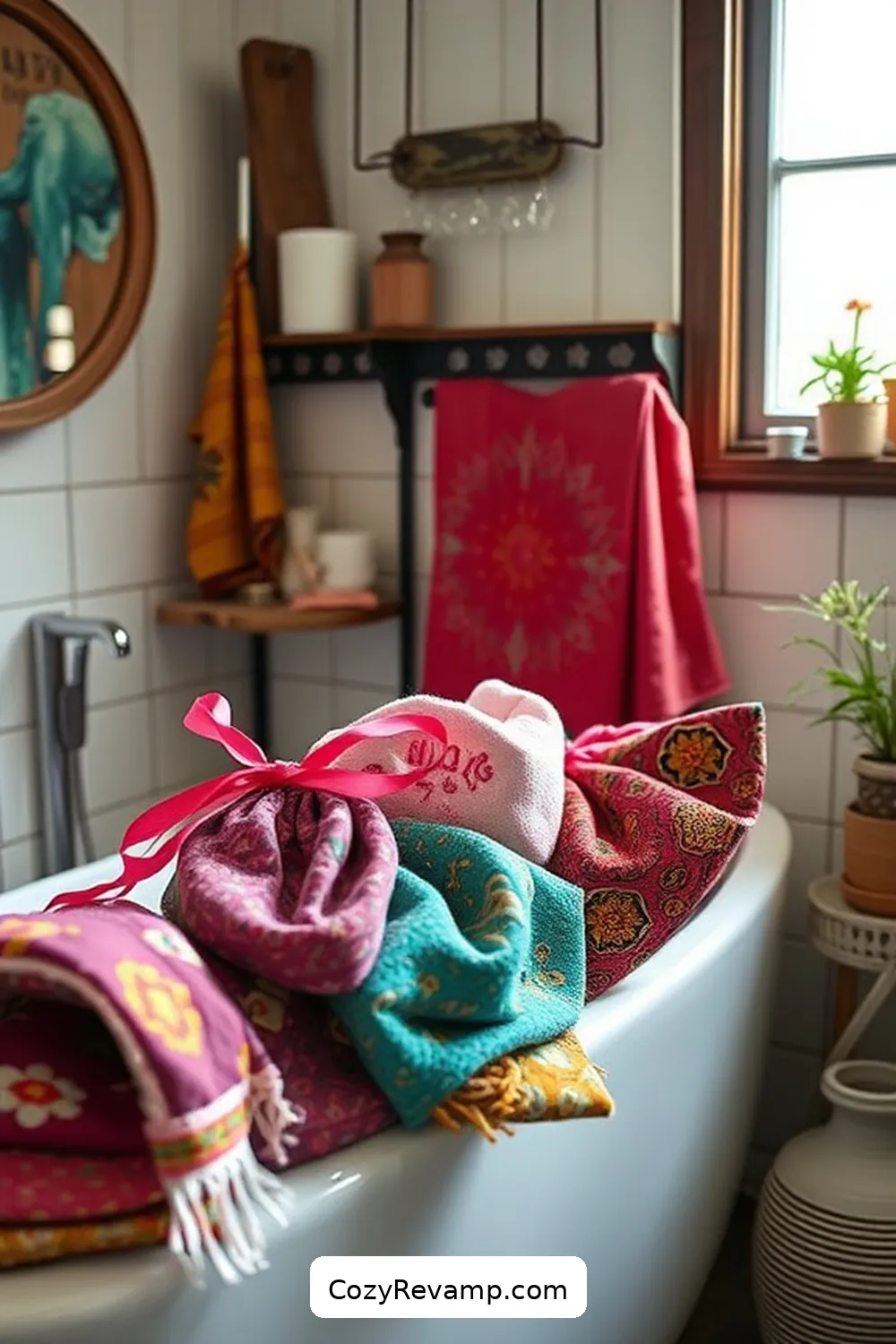 DIY Bohemian Bathroom Ideas Using Upcycled Fabric Materials 14 Fabric Pouches for Bathroom Essentials for DIY Bohemian Bathroom Ideas Using Upcycled Fabric Materials