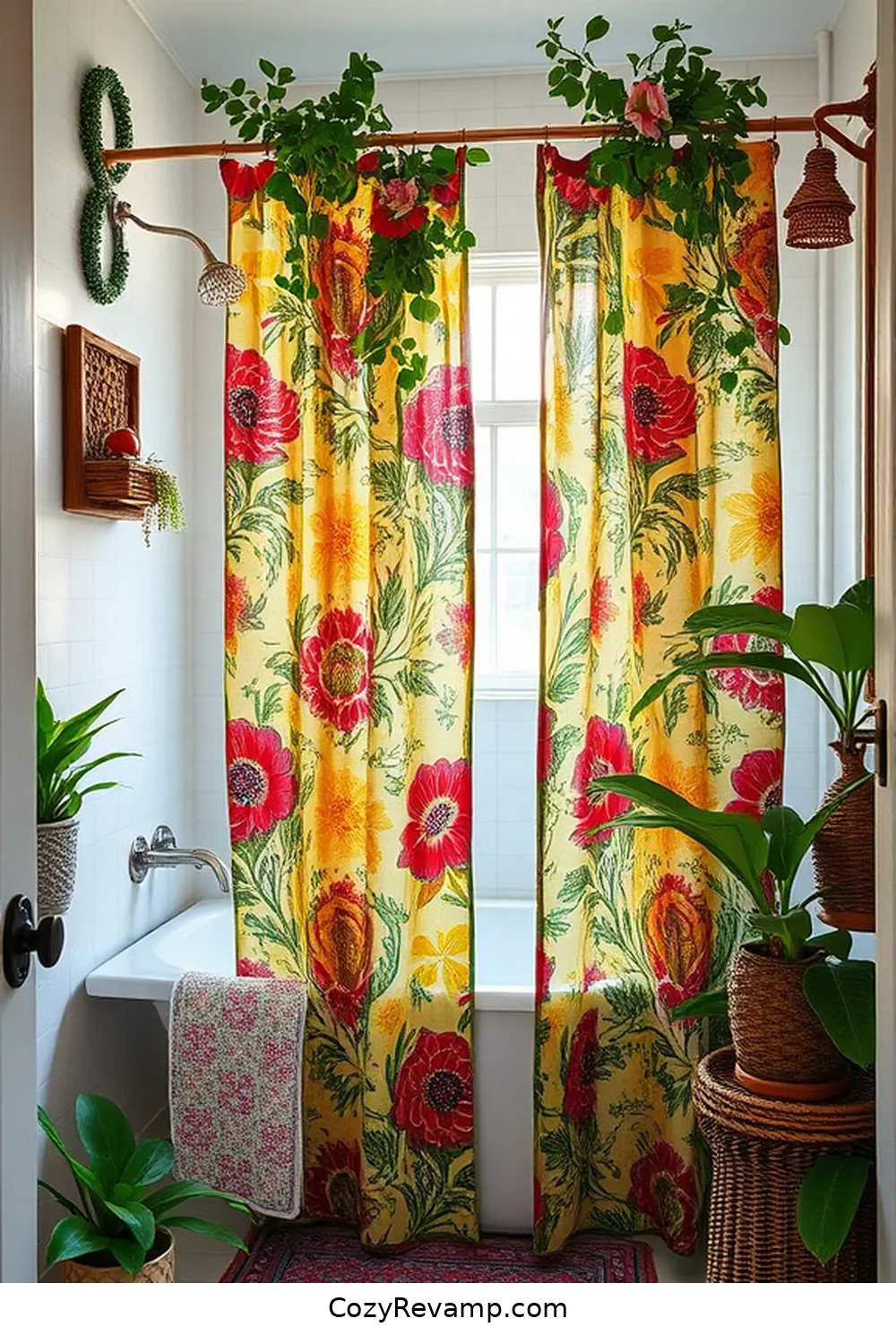 DIY Bohemian Bathroom Ideas Using Upcycled Fabric Materials 2 Upcycled Fabric Shower Curtains for DIY Bohemian Bathroom Ideas Using Upcycled Fabric Materials