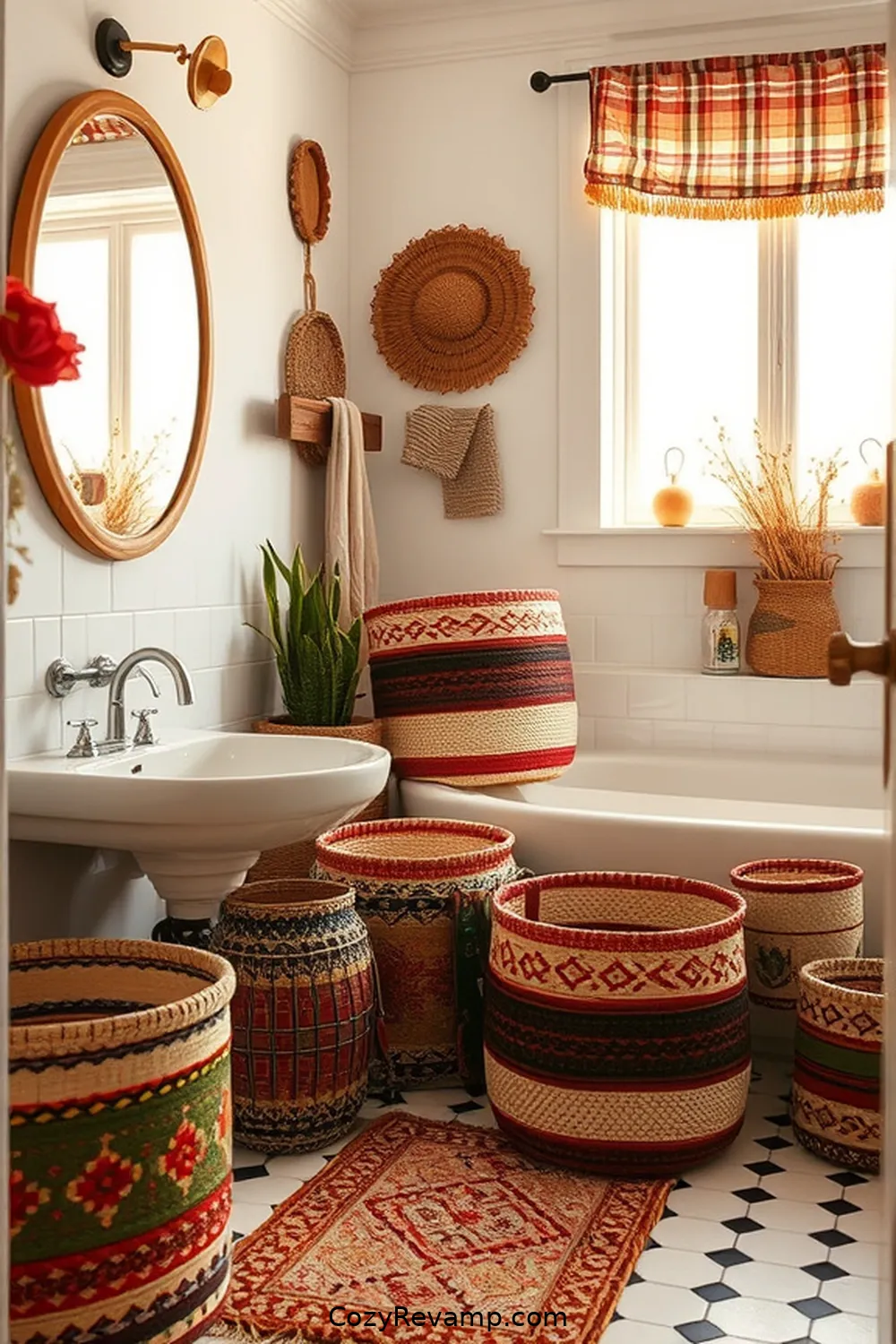 DIY Bohemian Bathroom Ideas Using Upcycled Fabric Materials 4 Vintage Fabric Storage Baskets for DIY Bohemian Bathroom Ideas Using Upcycled Fabric Materials