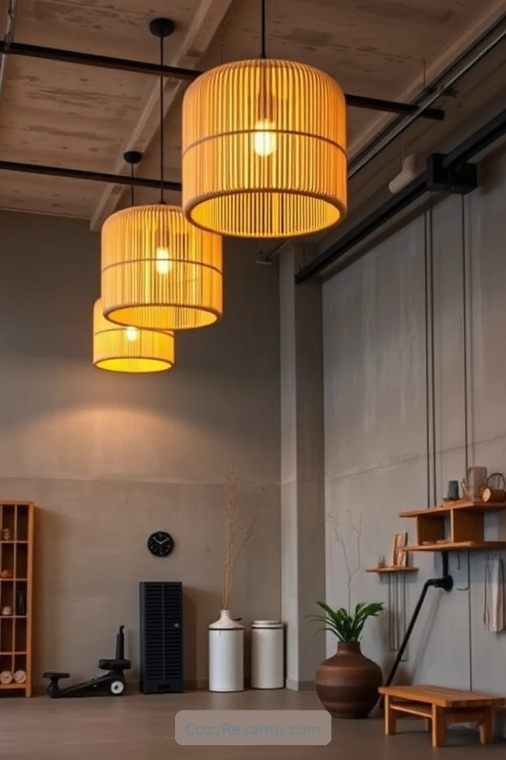 Incorporating Bamboo Lighting Fixtures for Sustainable Illumination for Design Ideas for an Industrial Garage Using Bamboo Material