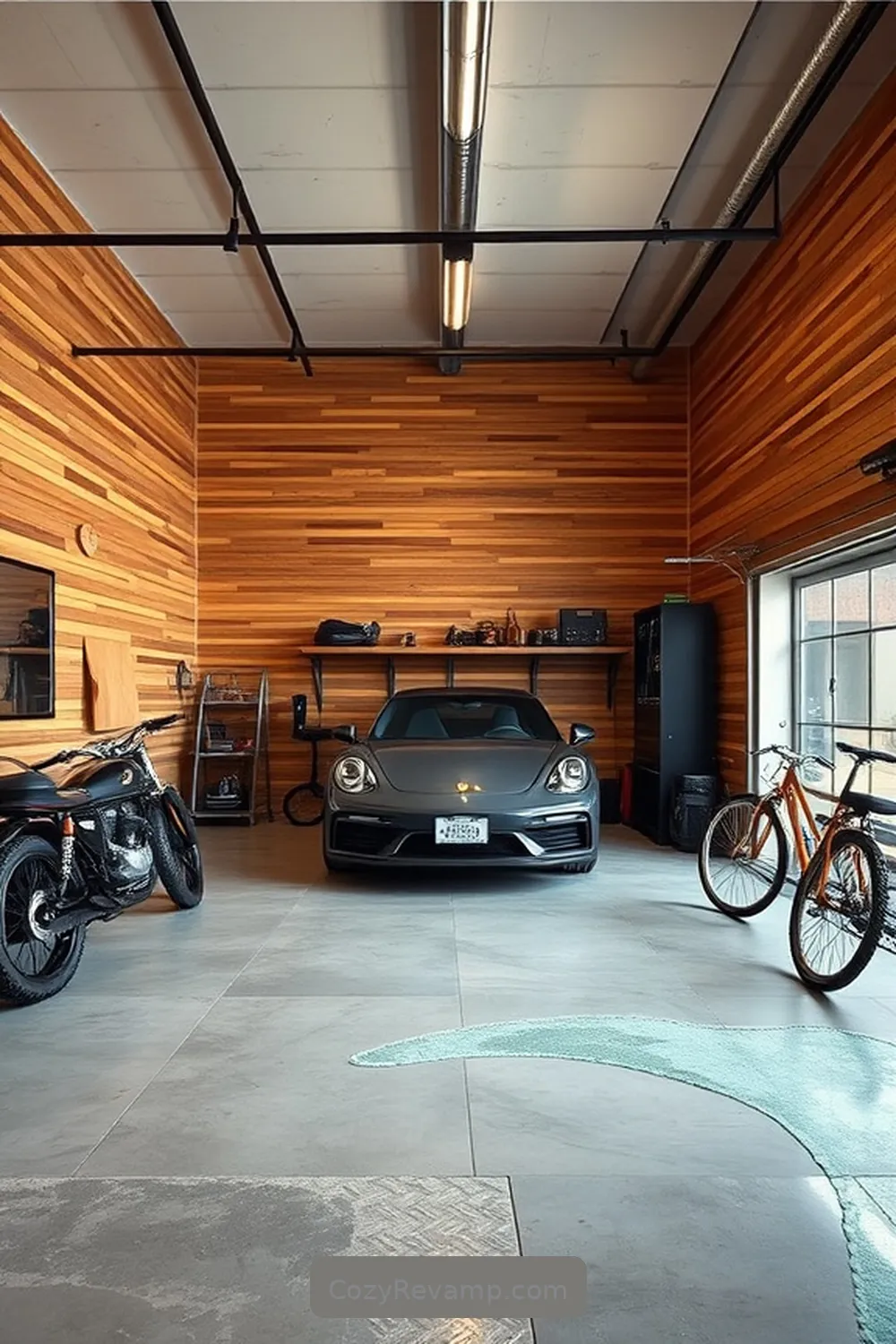 Integrating Bamboo Accent Walls for Visual Interest for Design Ideas for an Industrial Garage Using Bamboo Material