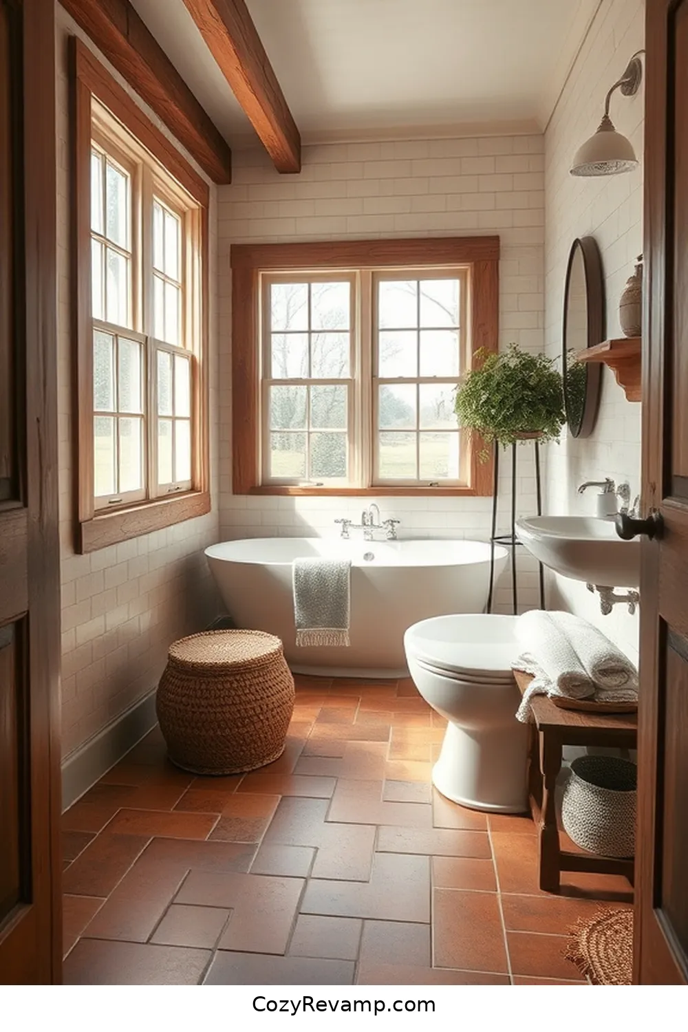 Designing a Modern Farmhouse Bathroom With Reclaimed Materials 11 Using Reclaimed Tiles for Flooring for Designing a Modern Farmhouse Bathroom With Reclaimed Materials